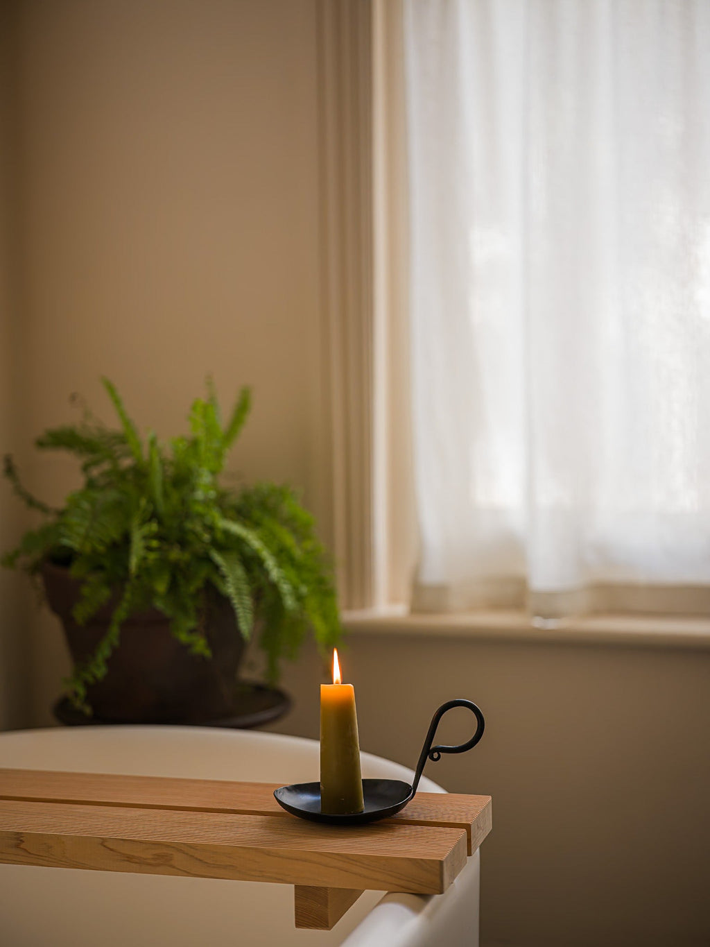 Wide Beeswax Taper Candles - Short - Green Tea