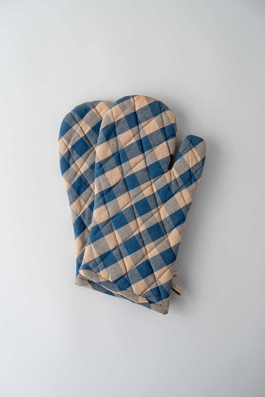 Cotton Oven Mittens - Navy Check