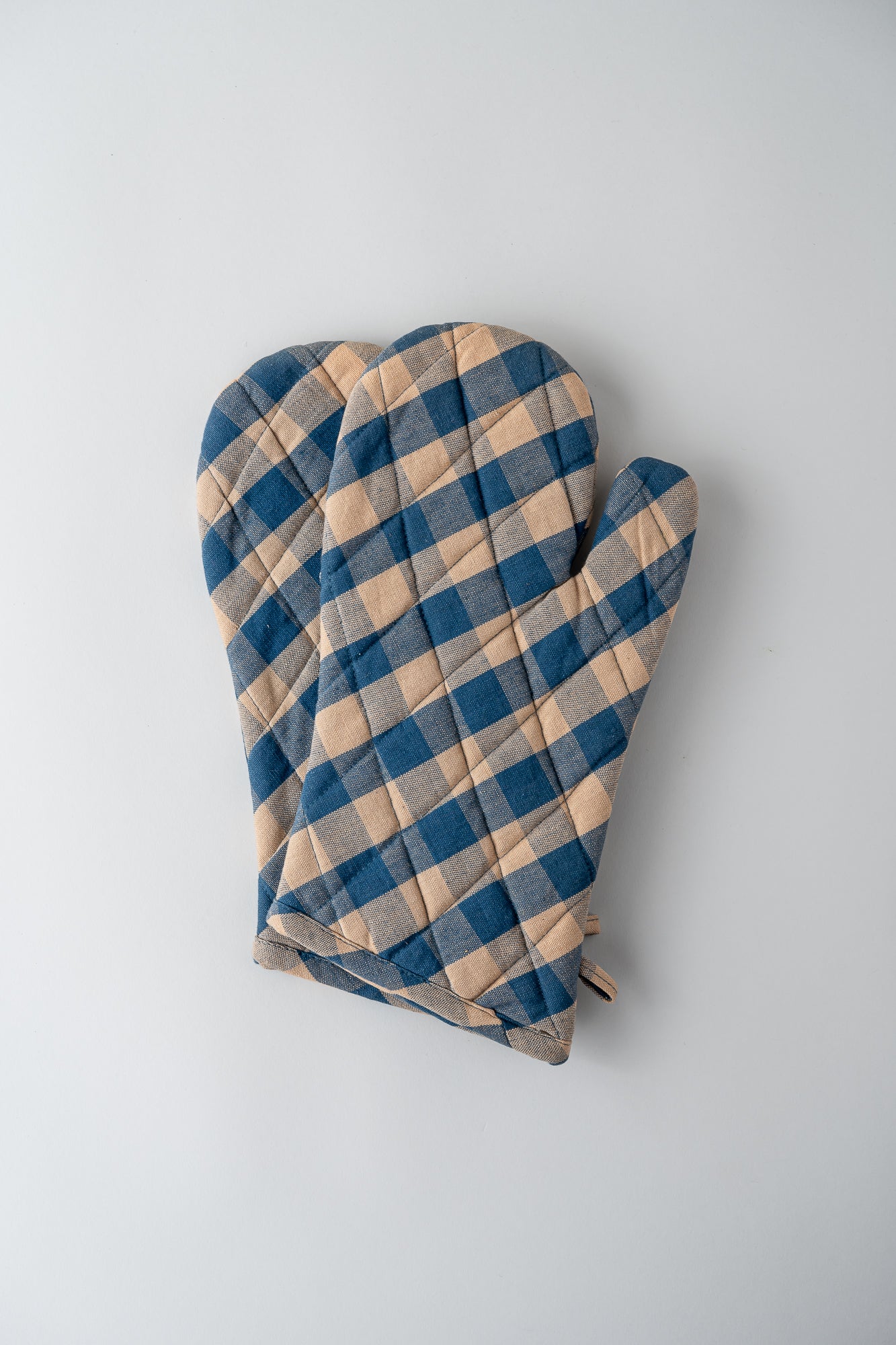 Cotton Oven Mittens - Navy Check