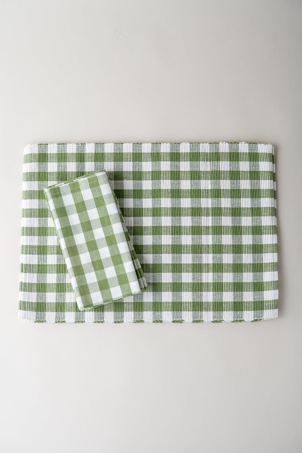 June Cotton Placemat and Napkin Set - Green Buffalo Check