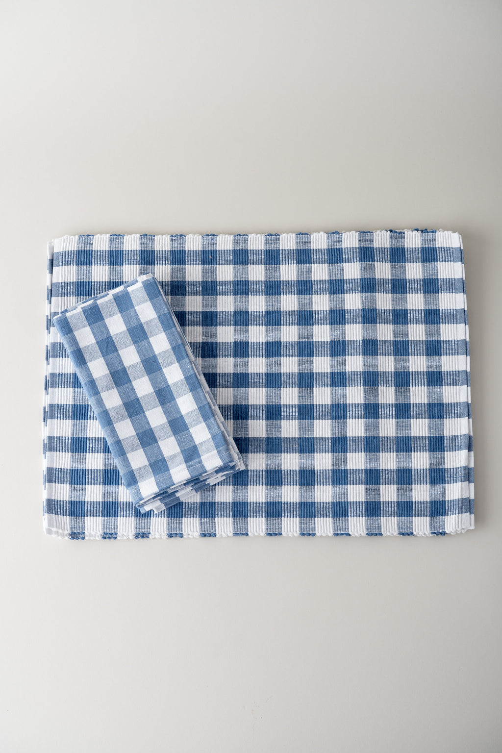 Cotton Placemat and Napkin Set - Blue Buffalo Check