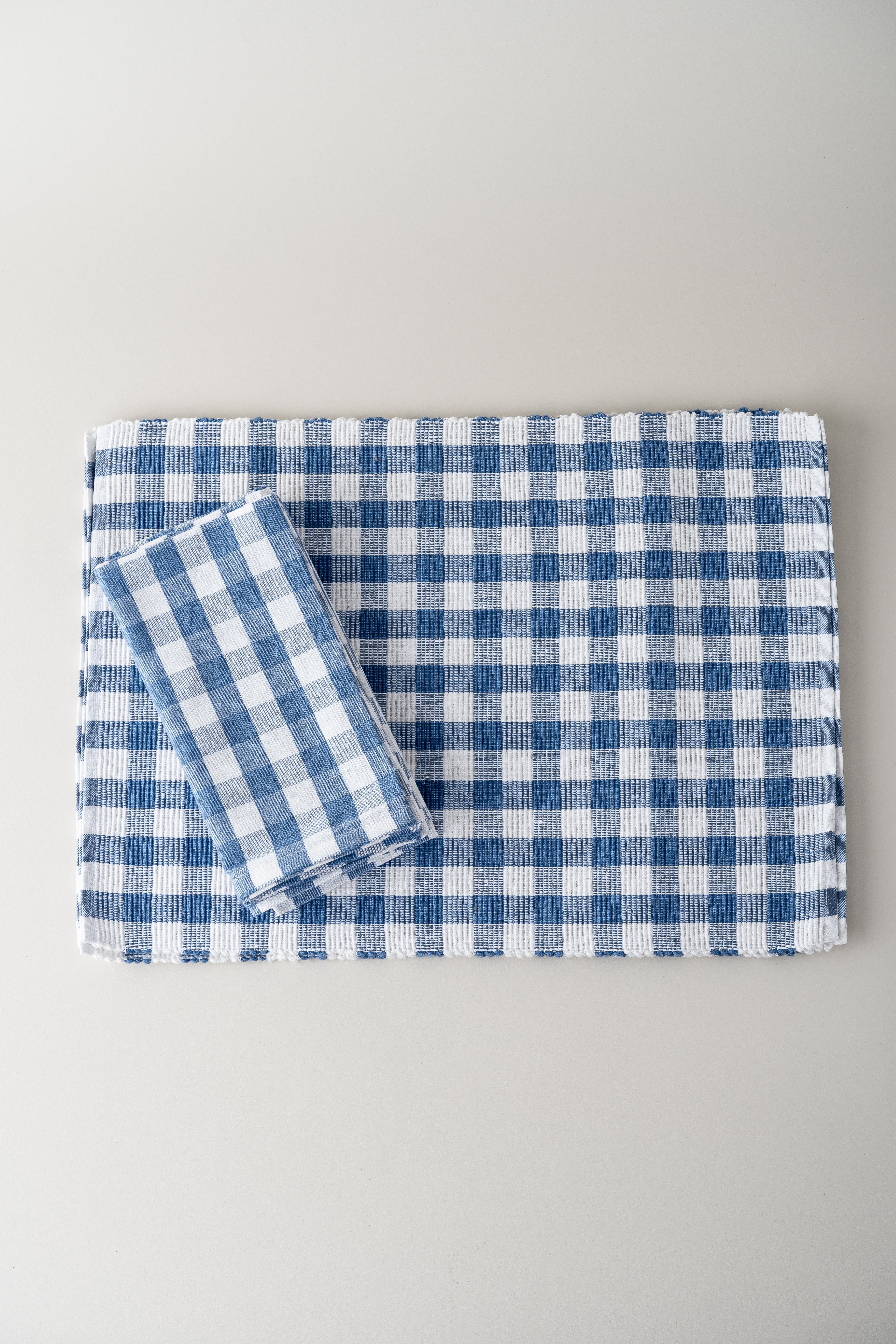 Cotton Placemat and Napkin Set - Blue Buffalo Check