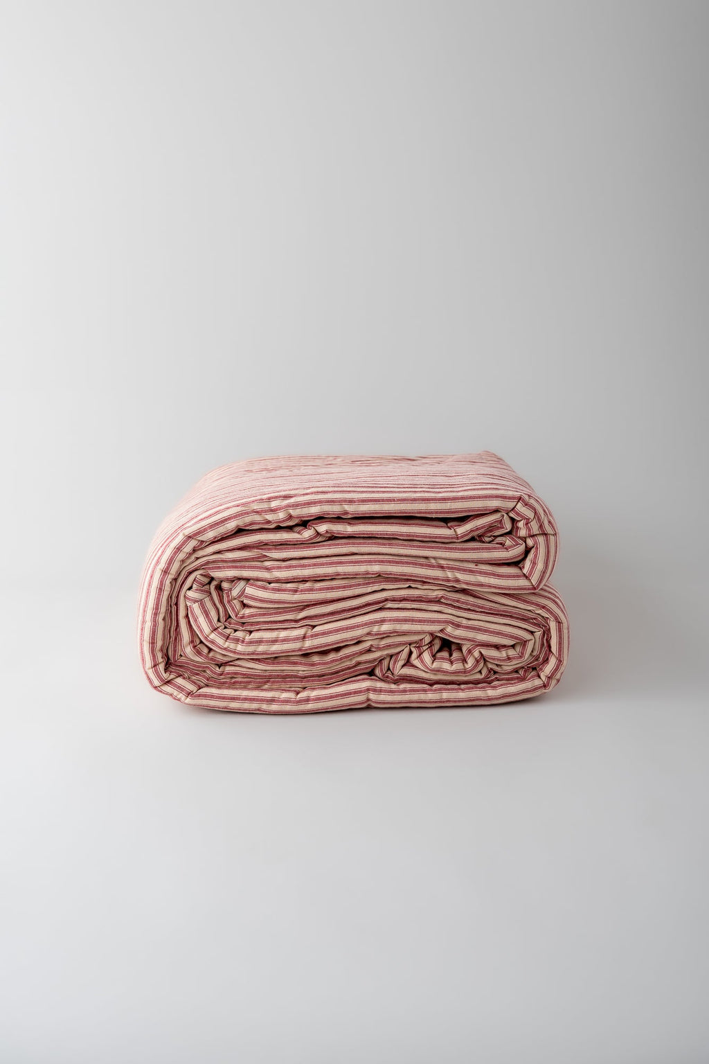 June Cotton Queen Quilt Coverlet - Red Ticking Stripe