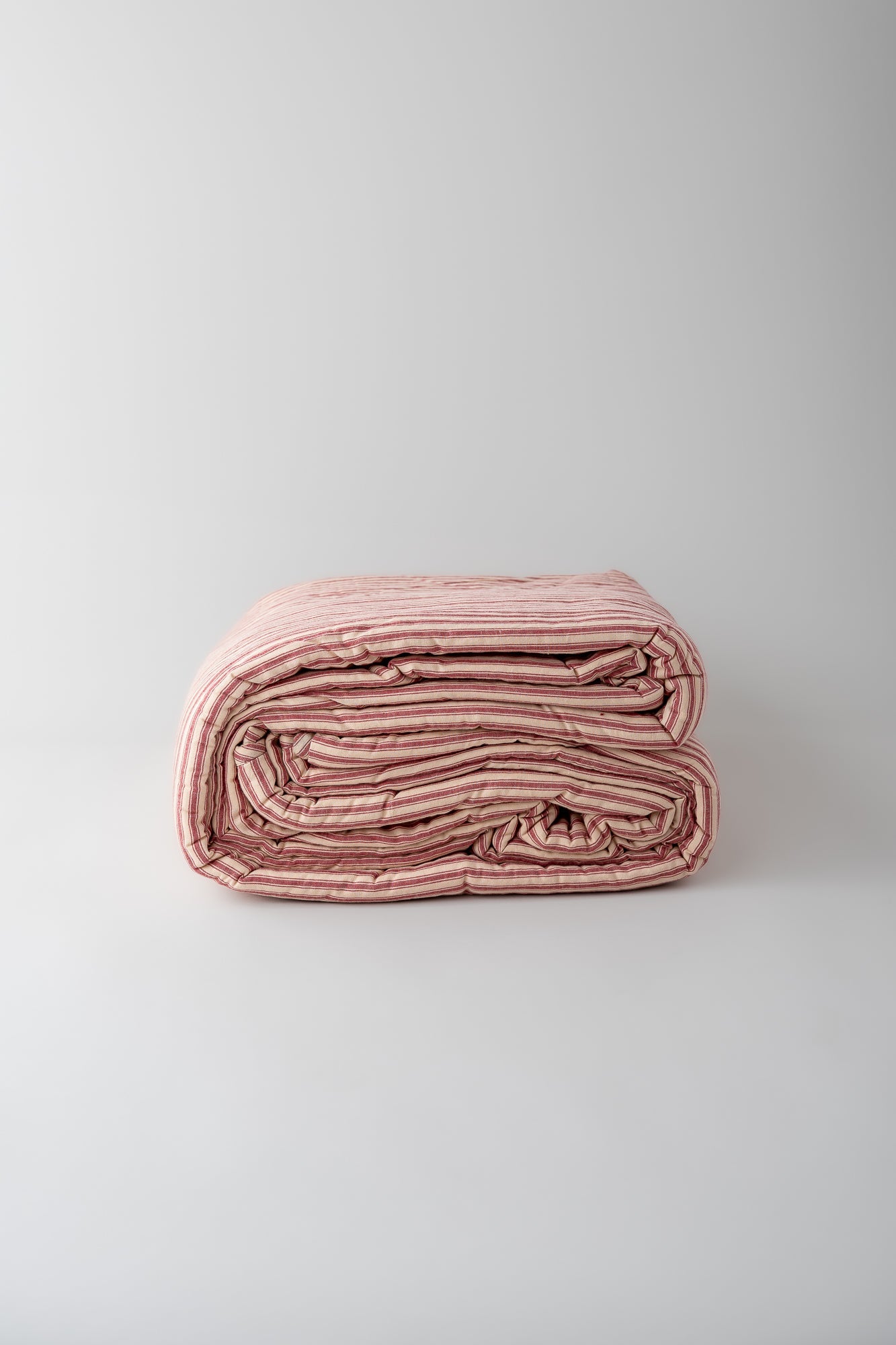 June Cotton Queen Quilt Coverlet - Red Ticking Stripe