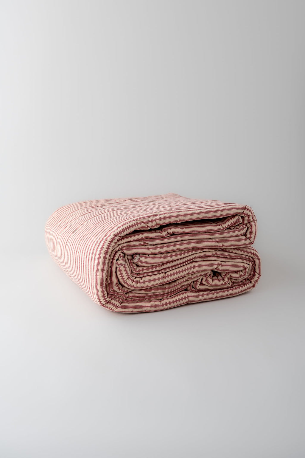 June Cotton Queen Quilt Coverlet - Red Ticking Stripe