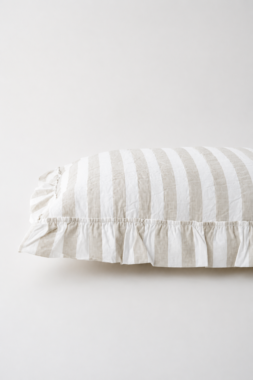 June Cotton Frill Cushion Cover - Powder Green Stripe