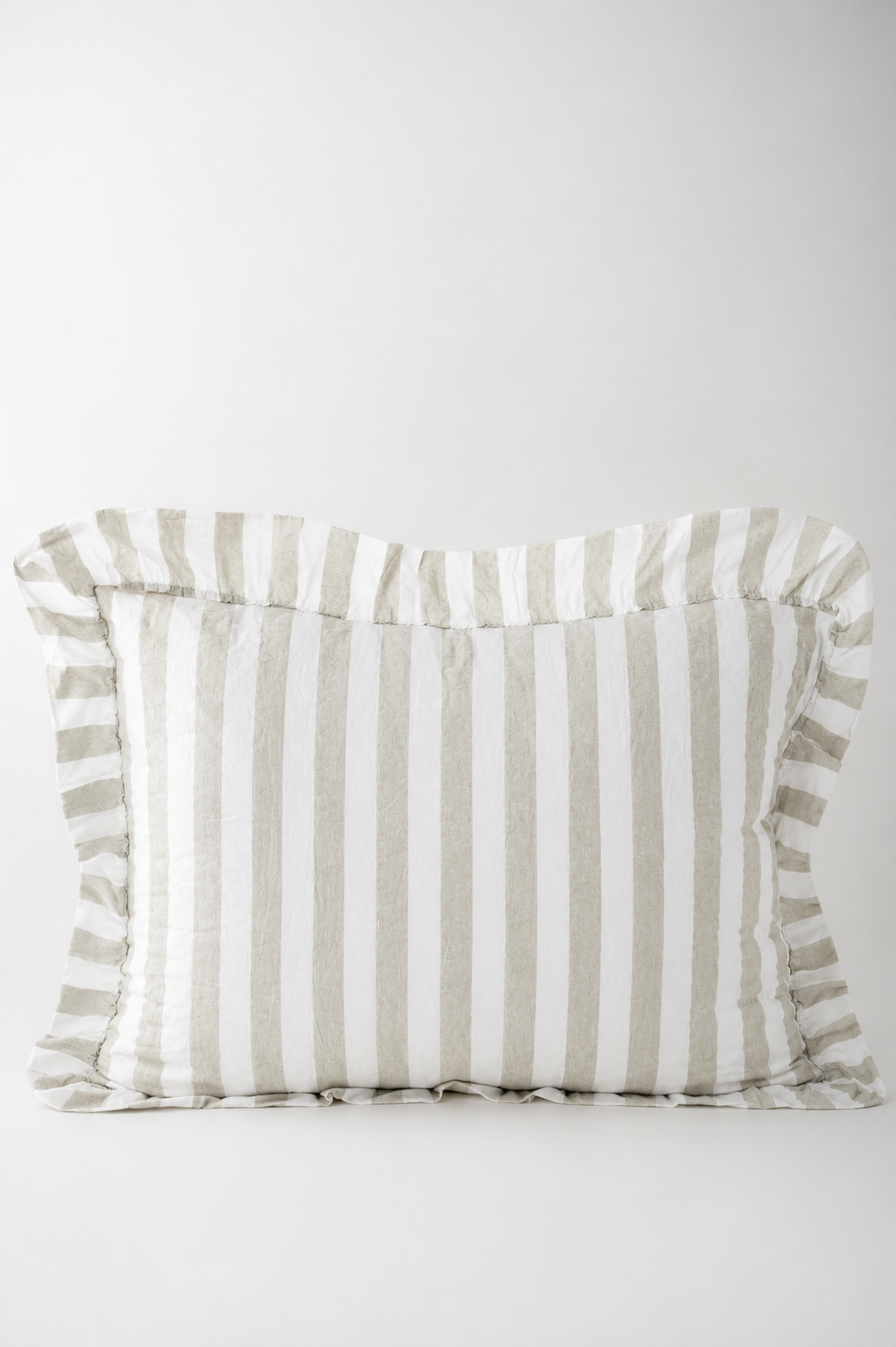 June Cotton Frill Cushion Cover - Powder Green Stripe