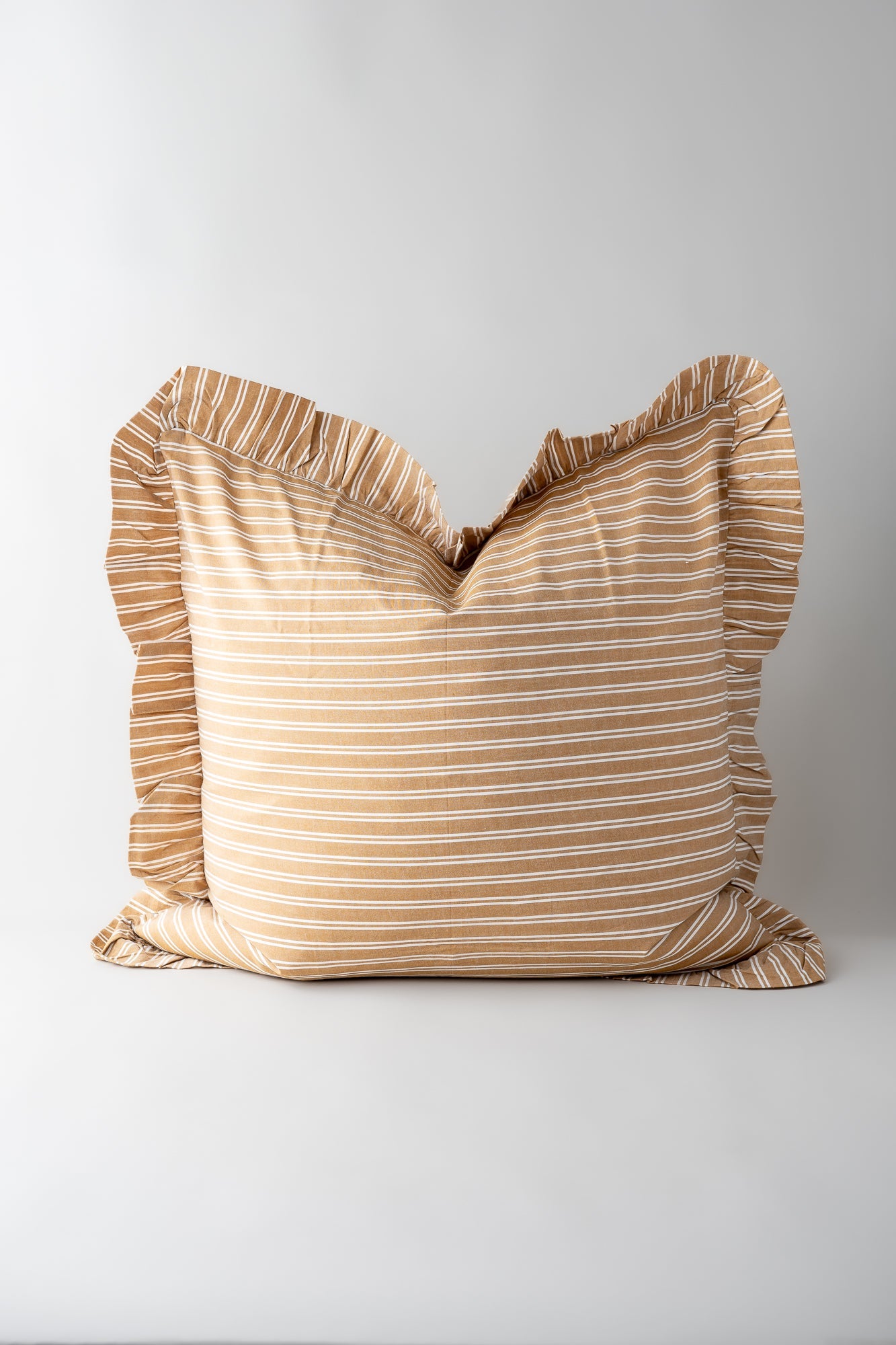 June Cotton Frill Cushion Cover - Tawny Stripe