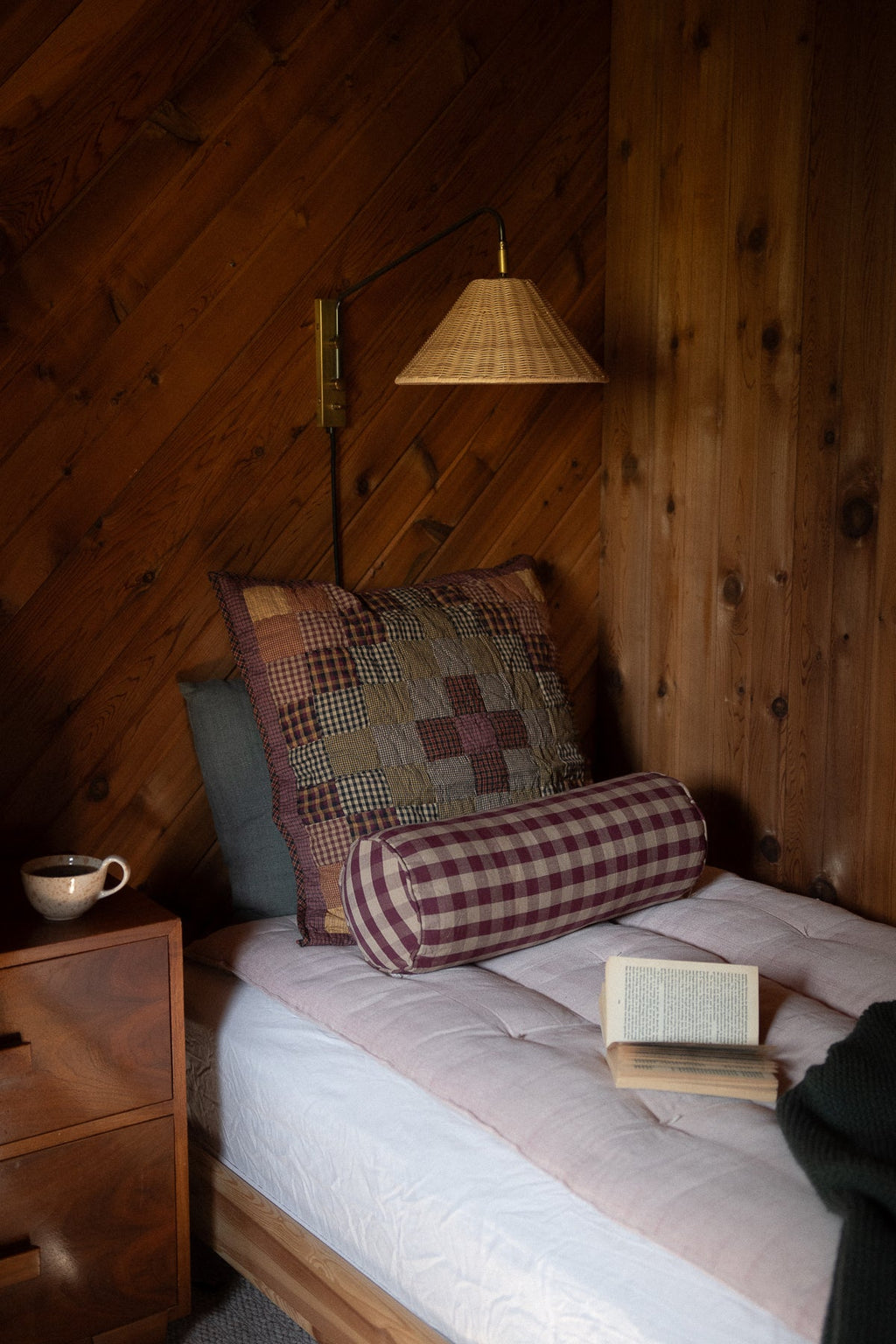 June Bolster Cushion - Burgundy Check