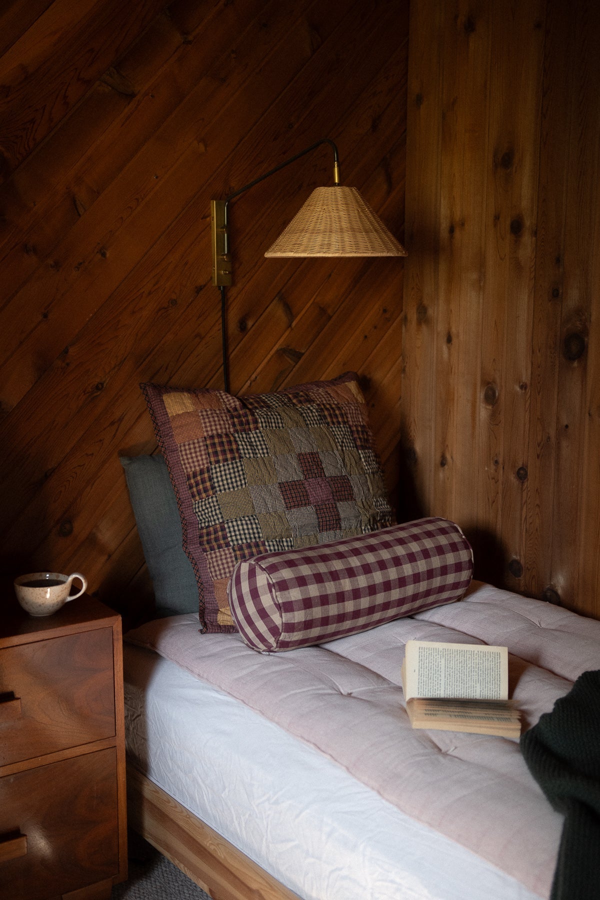 June Bolster Cushion - Burgundy Check