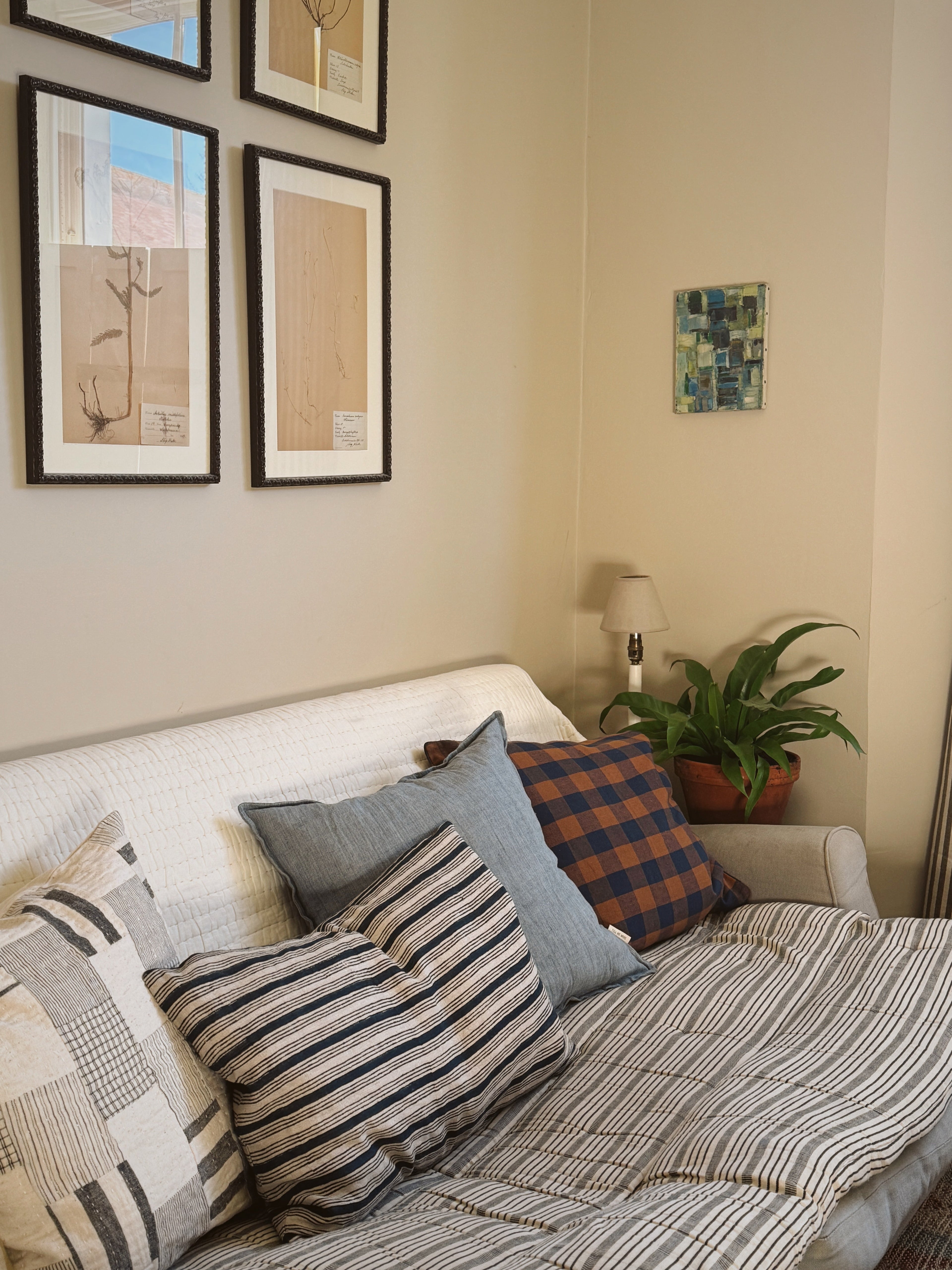 June Linen Cushion Cover - Navy Block Print
