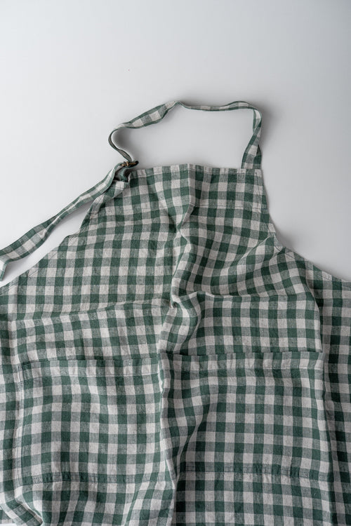 June Linen Chef's Apron - Green Gingham