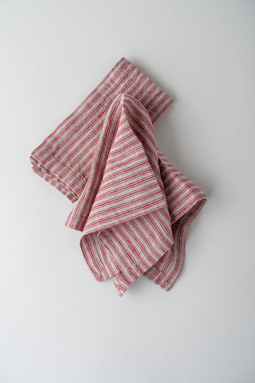 June Linen Napkins - Set of 2 - Red and Natural Stripes