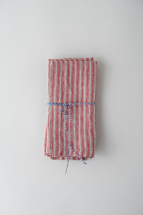 Linen Napkins - Set of 2 - Red and Natural Stripes