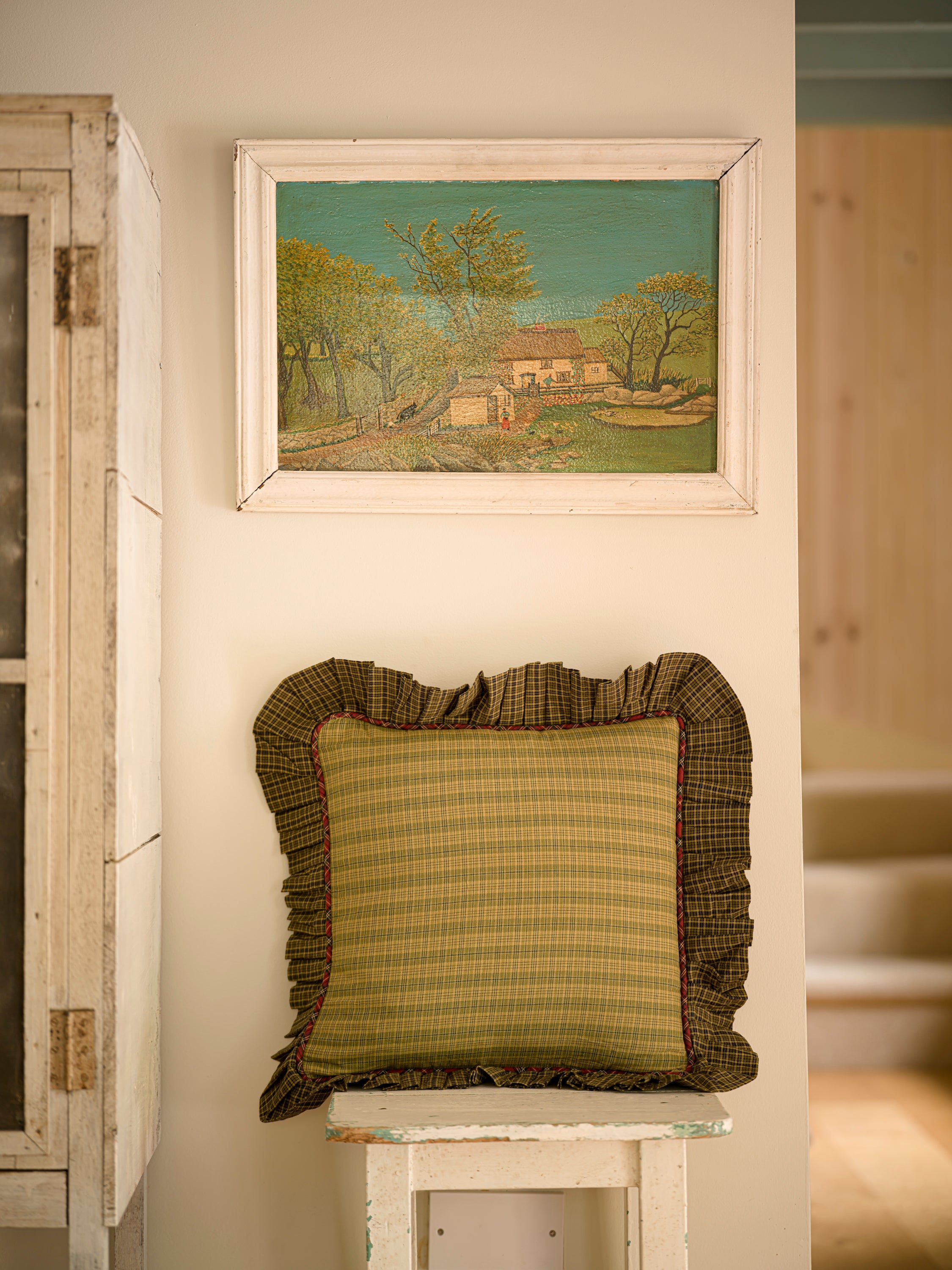 Cotton Throw Cushion - Tartan Frill