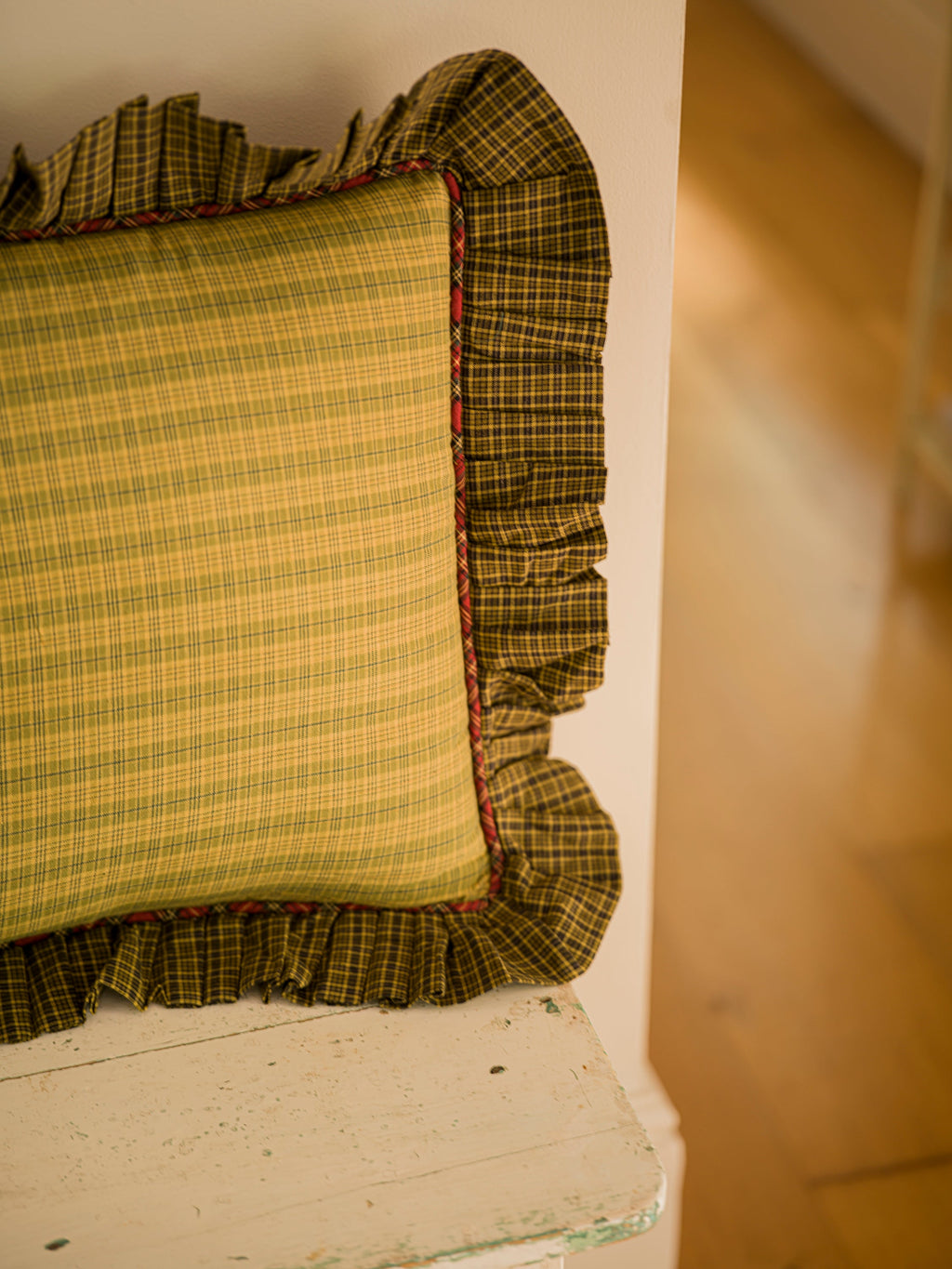 June Cotton Throw Cushion - Tartan Frill