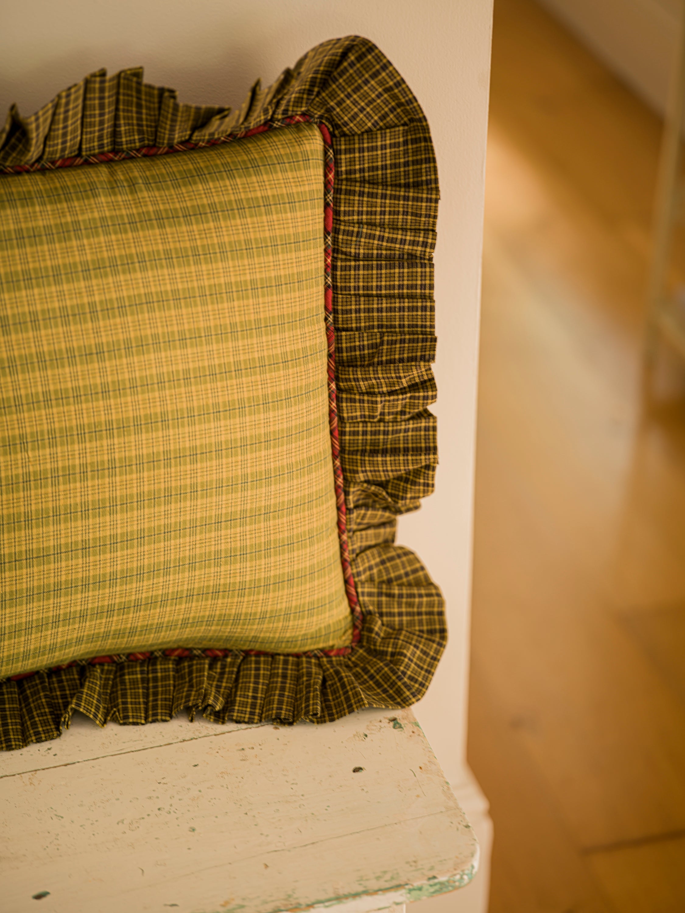 June Cotton Throw Cushion - Tartan Frill