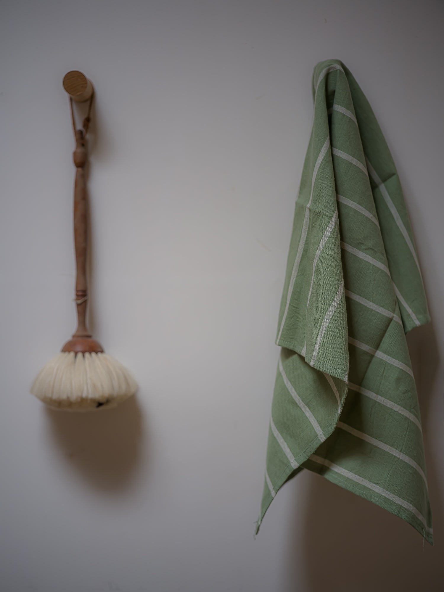 June Organic Cotton Tea Towel - Green with White Stripe