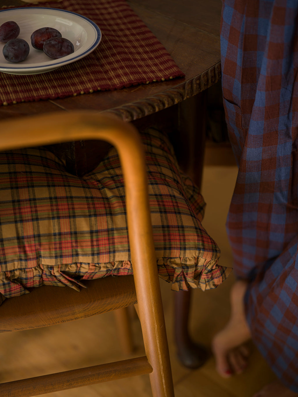 June Cotton Throw Cushion - Woodland Plaid