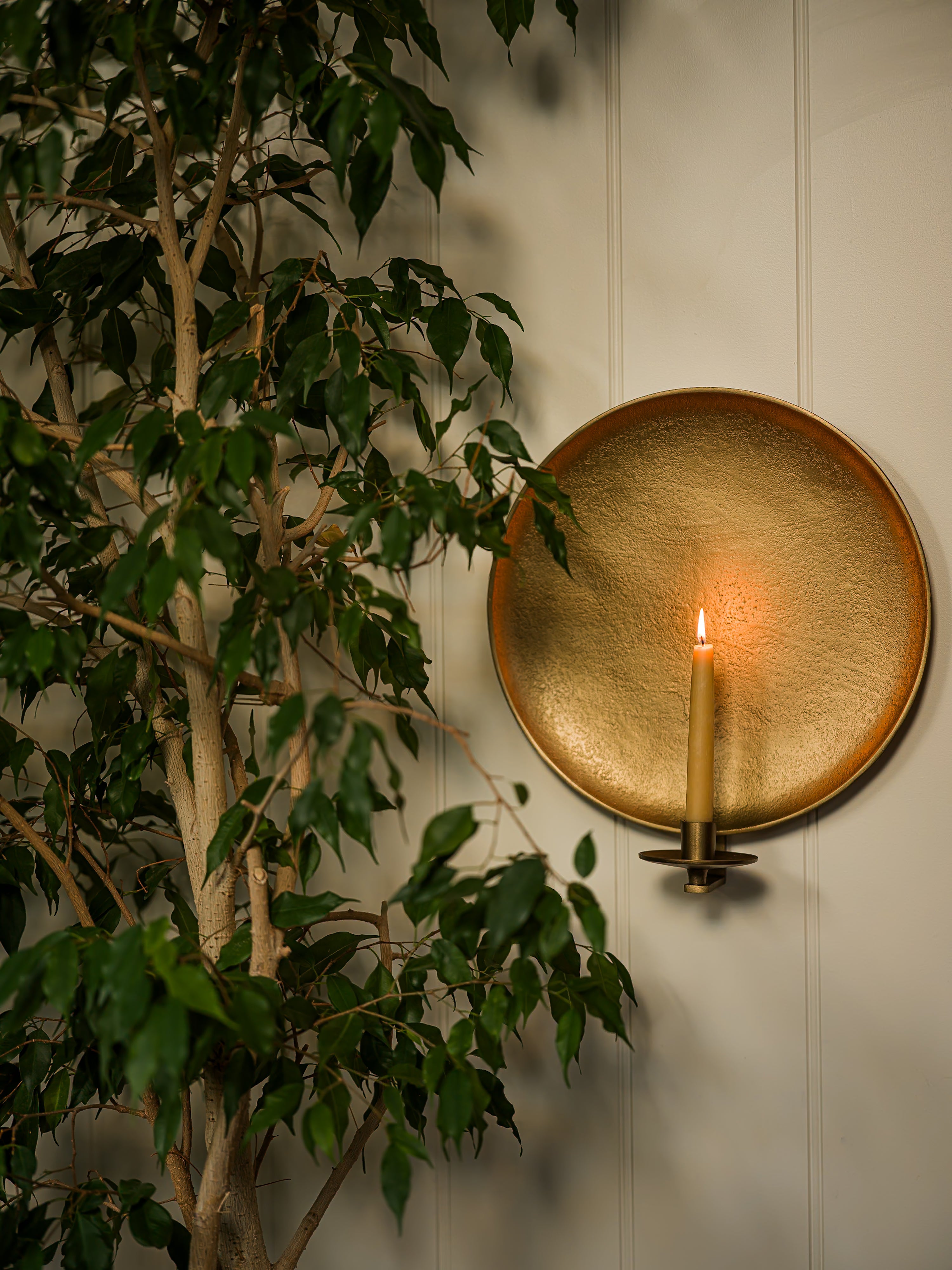 Round Brass Candle Sconce