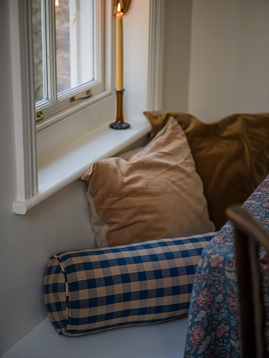 June Bolster Cushion - Navy Check