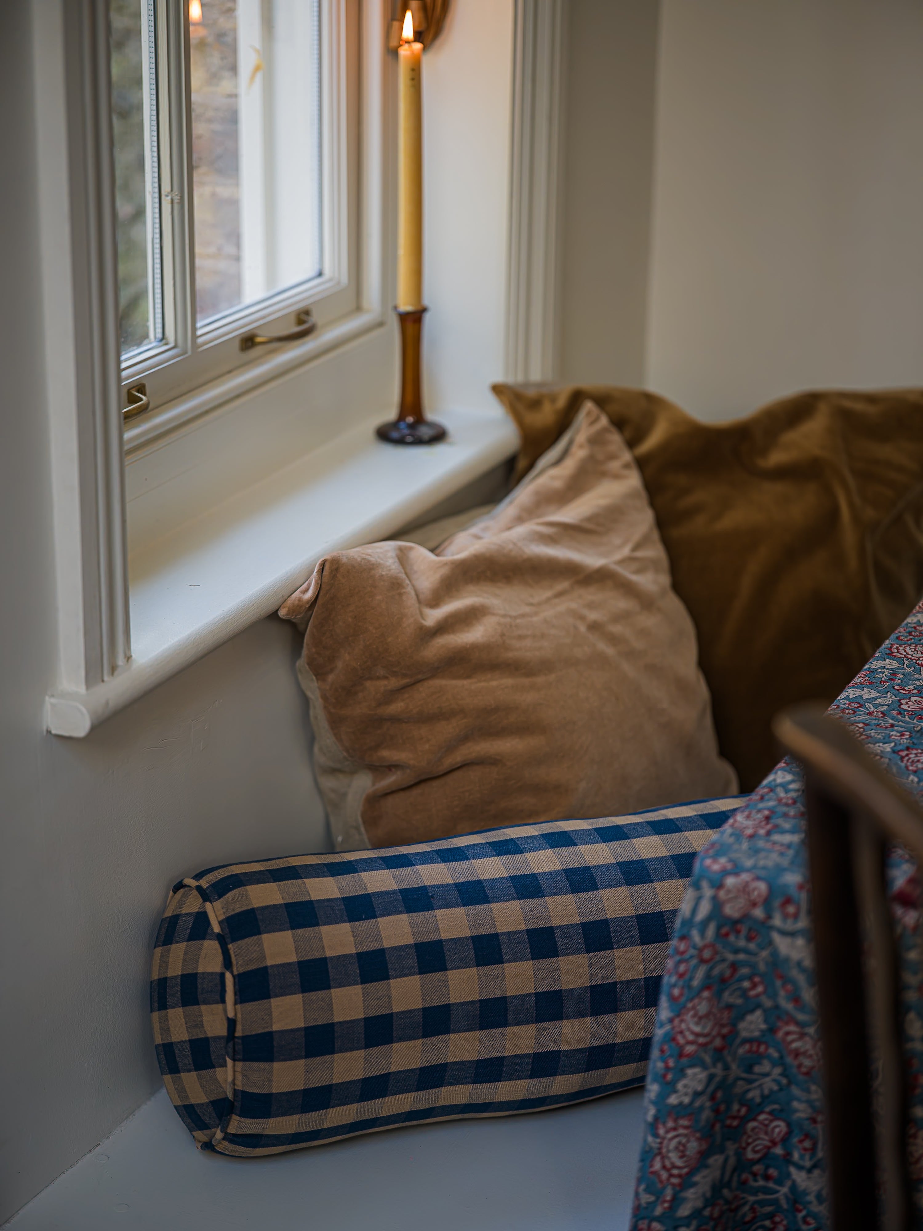 June Bolster Cushion - Navy Check