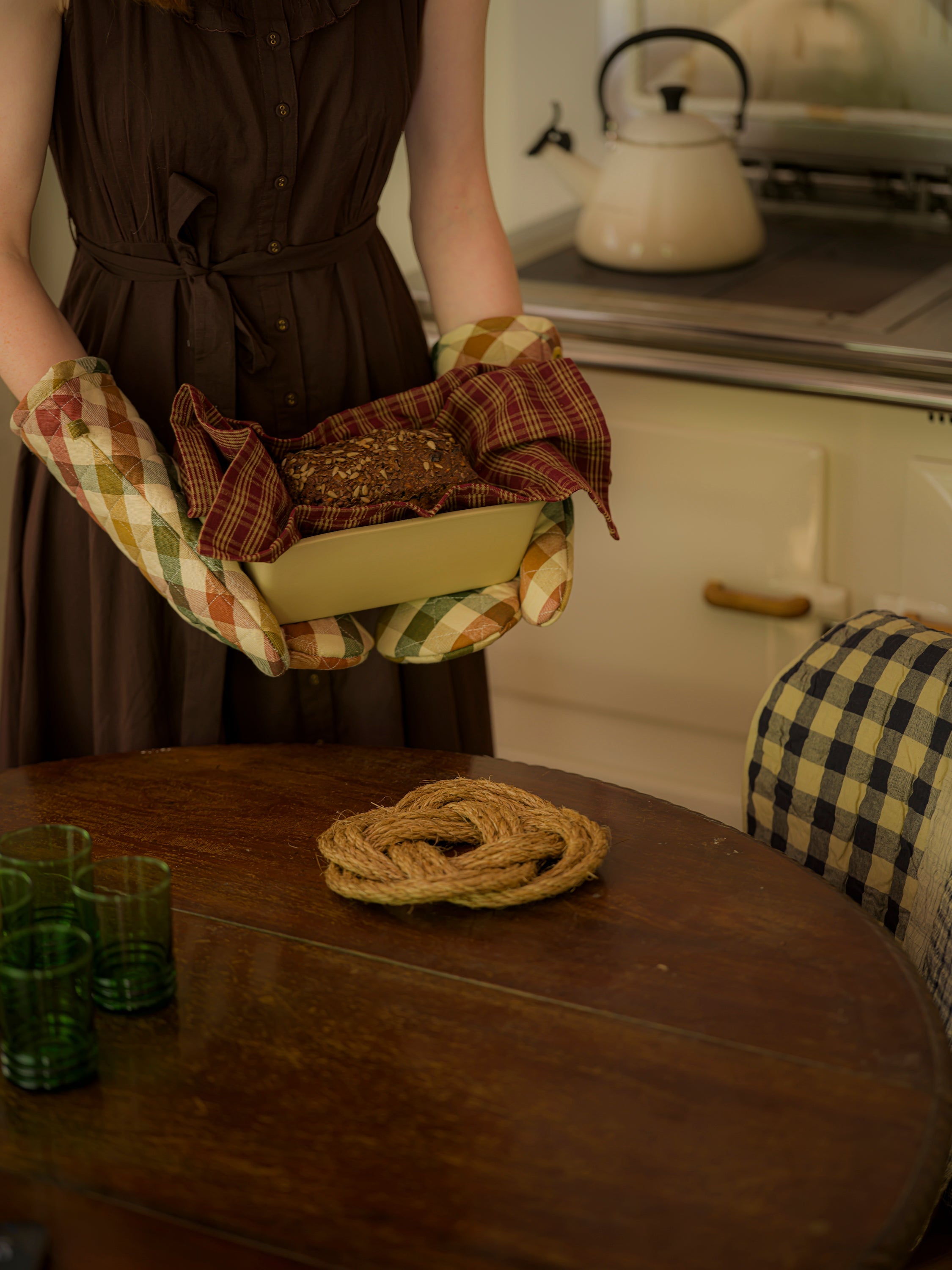 June Cotton Oven Mittens - Cambridge Check