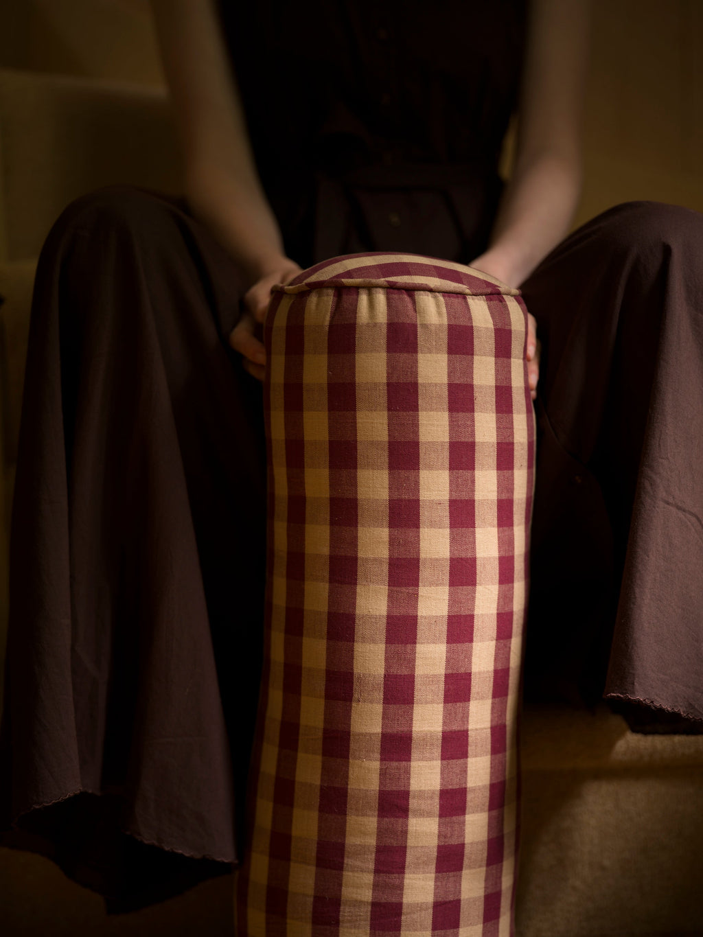 June Bolster Cushion - Burgundy Check