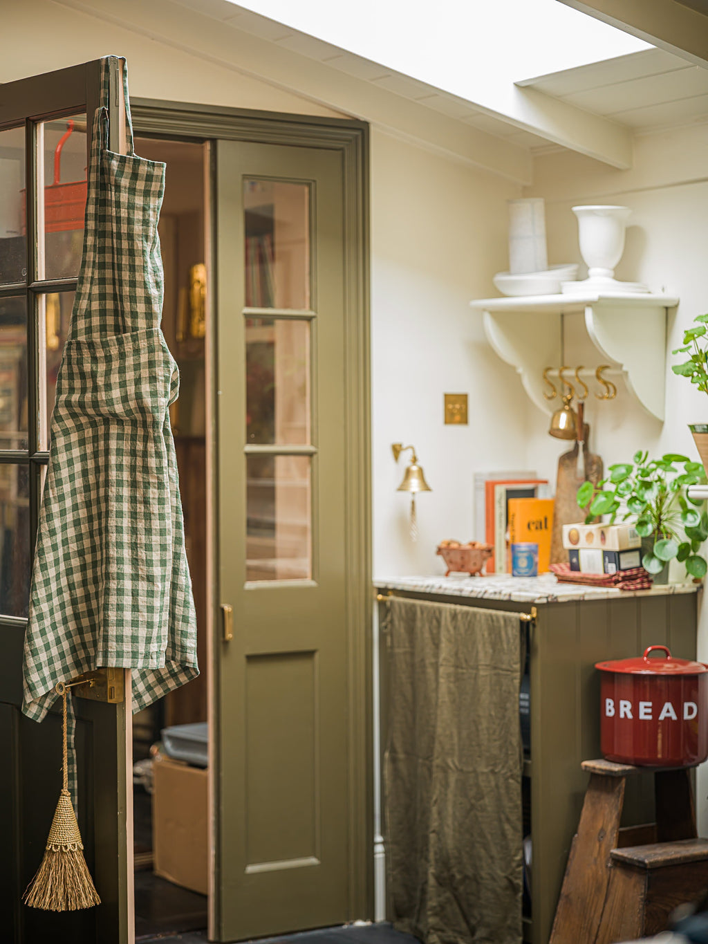 Linen Chef's Apron - Green Gingham