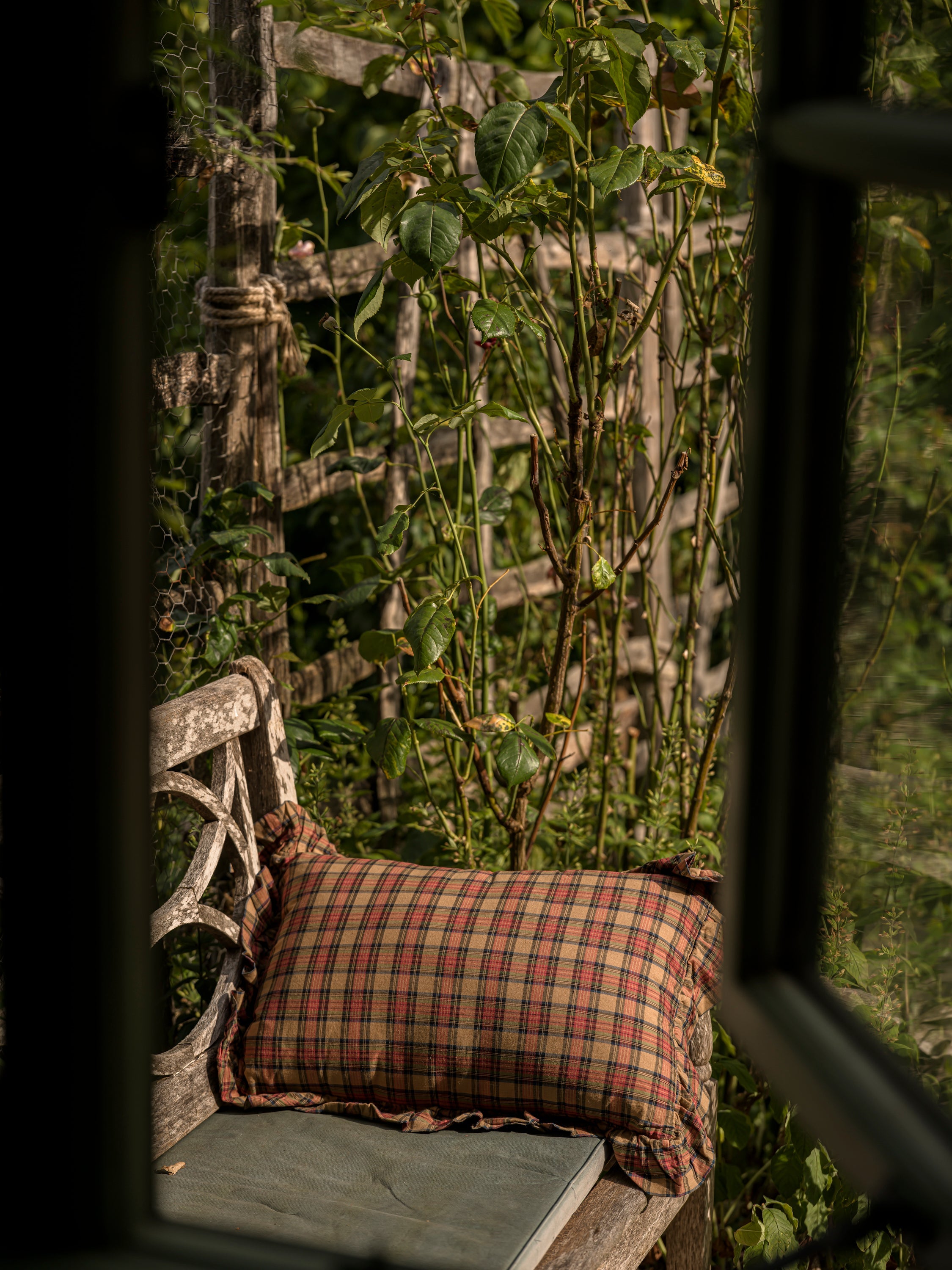 June Cotton Throw Cushion - Woodland Plaid
