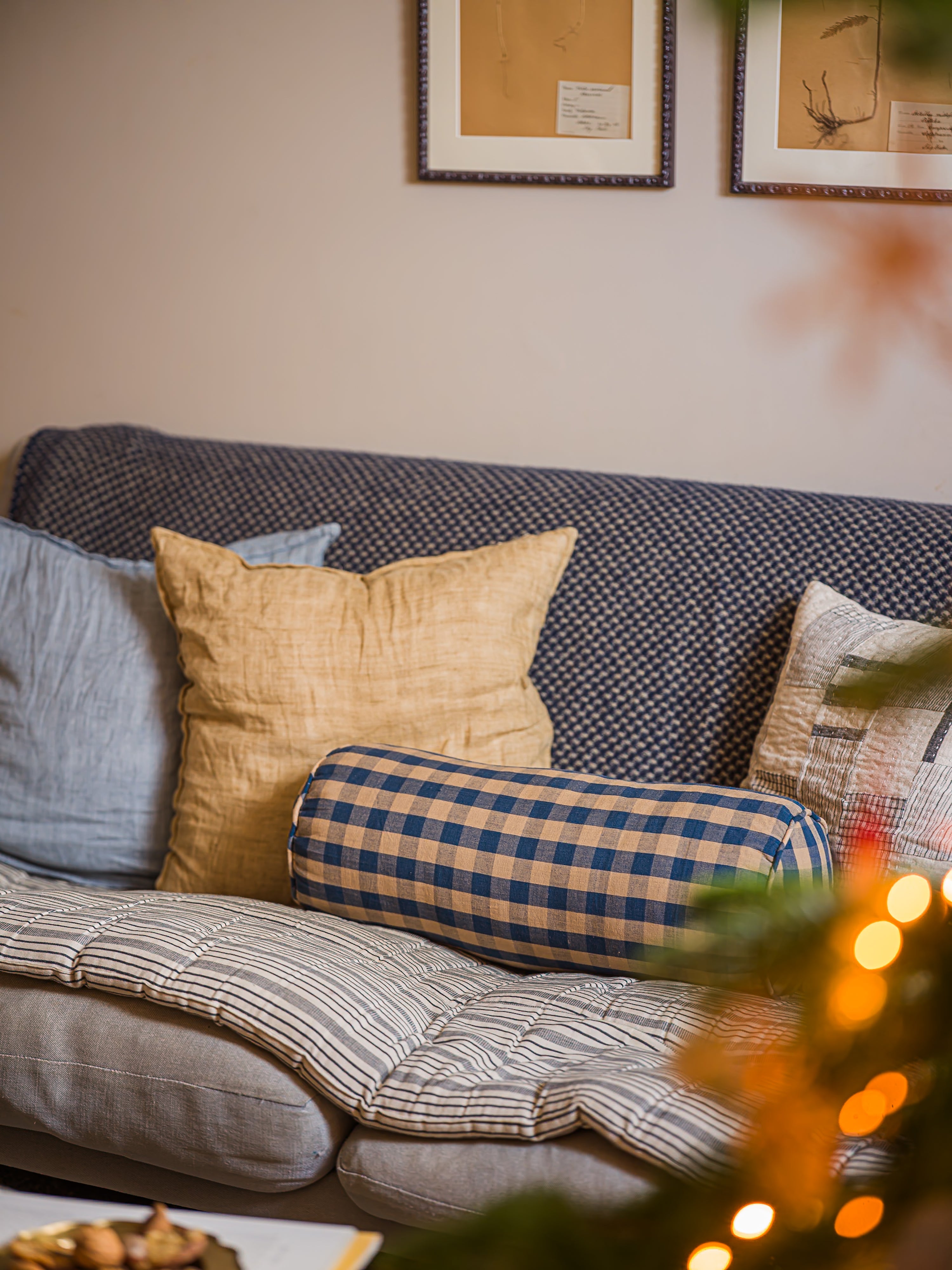 June Bolster Cushion - Navy Check