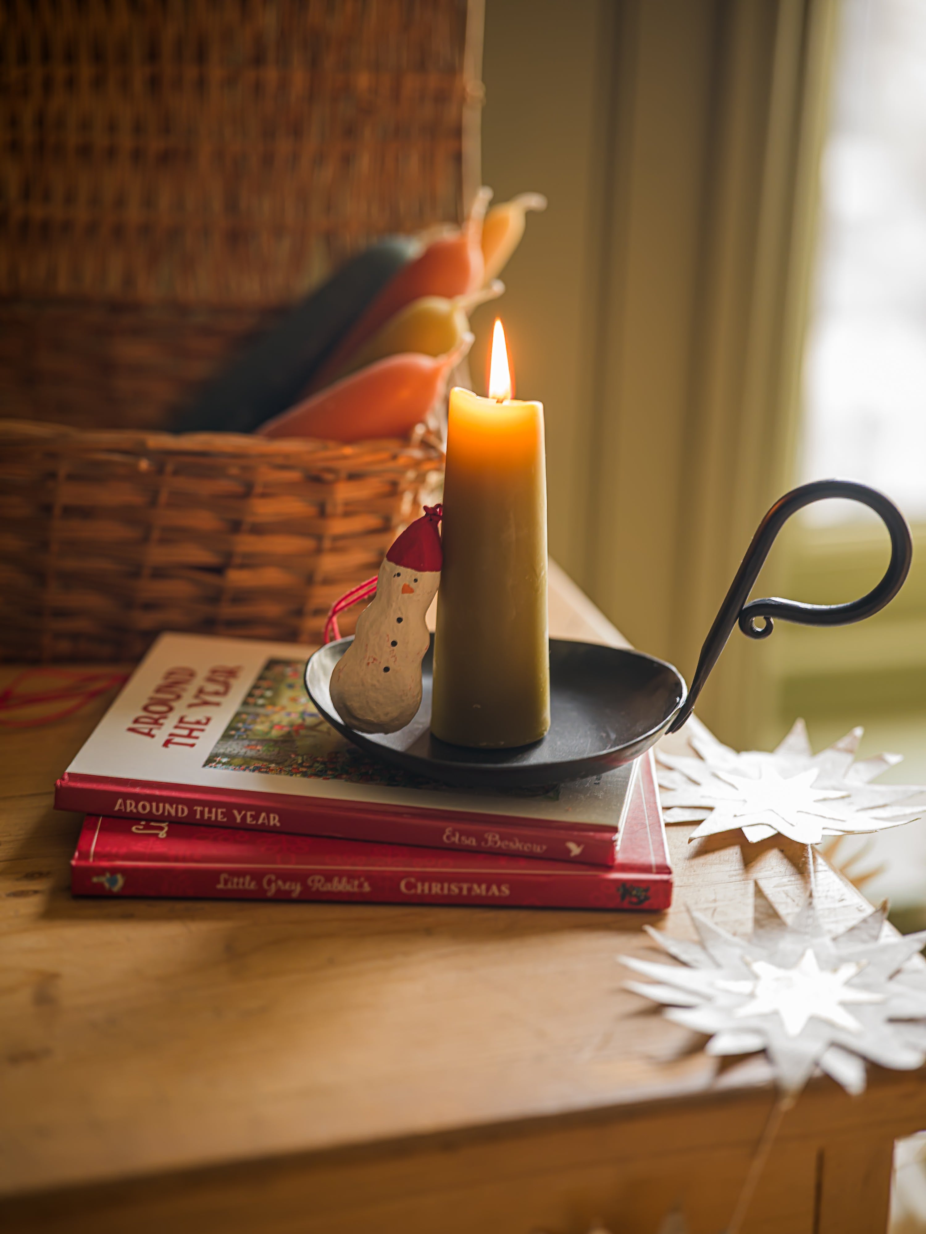 June Wide Beeswax Taper Candles - Green Tea
