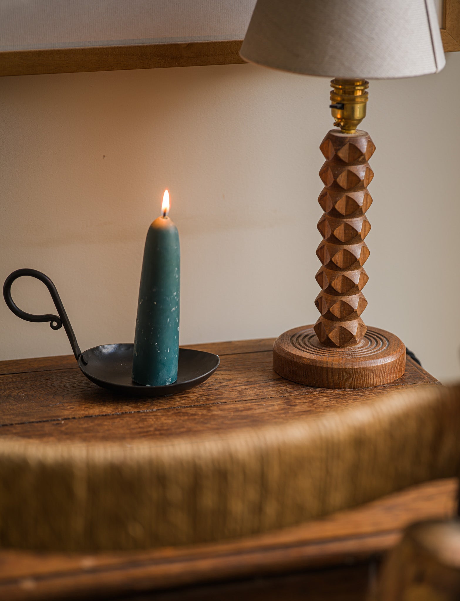 June Wide Beeswax Taper Candles - Short - Blue