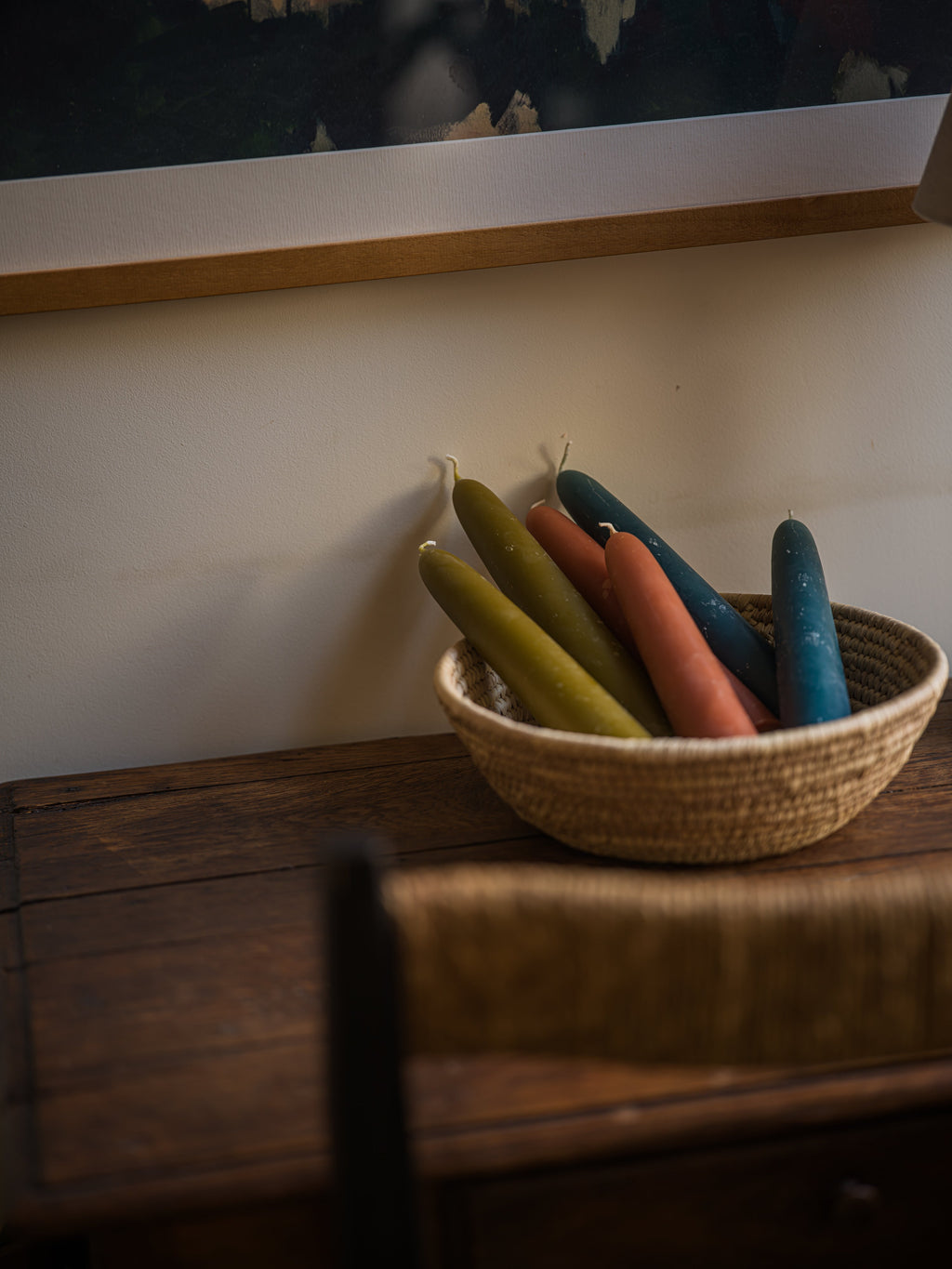 June Wide Beeswax Taper Candles - Short - Blue