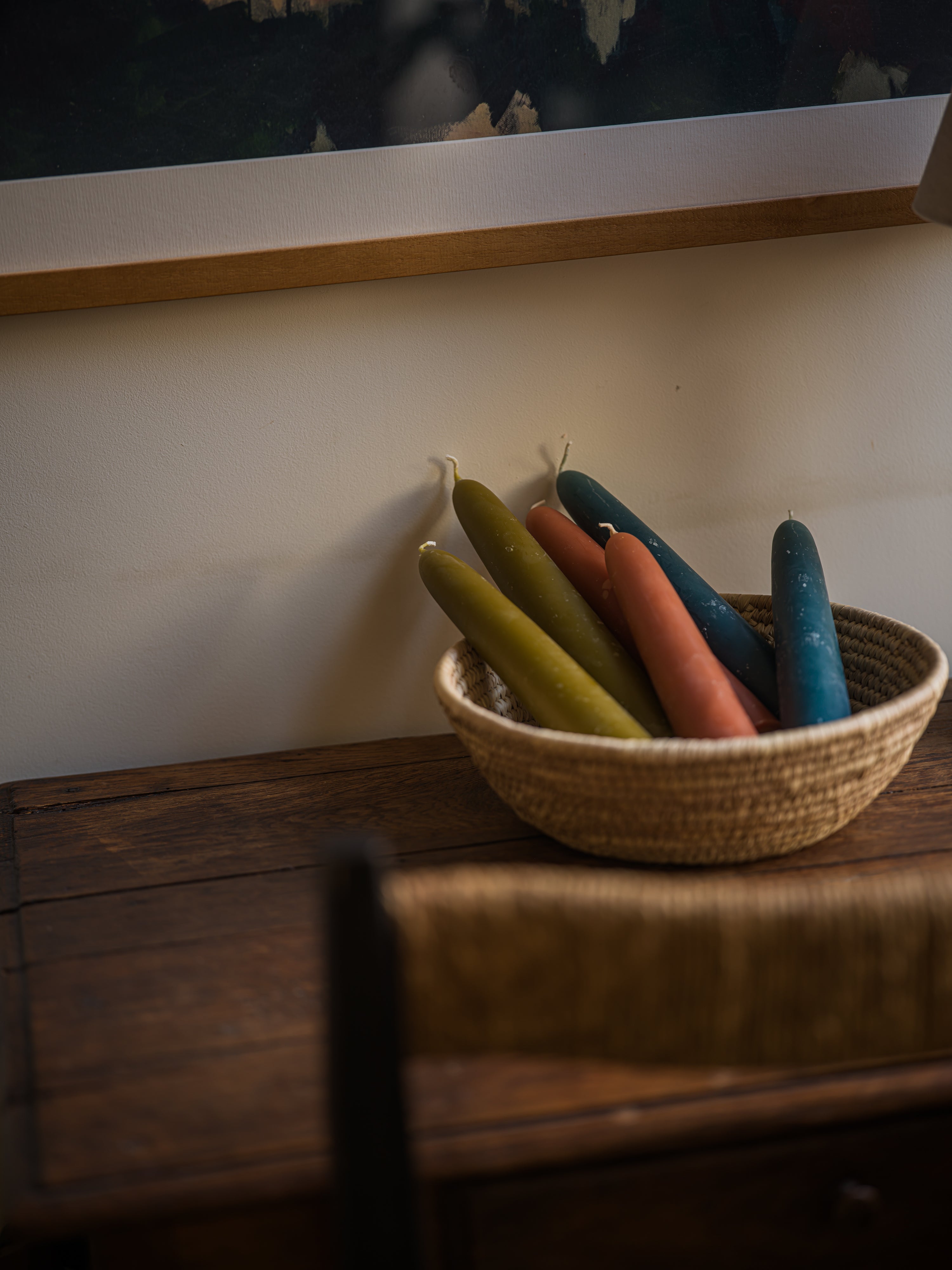 June Wide Beeswax Taper Candles - Short - Blue
