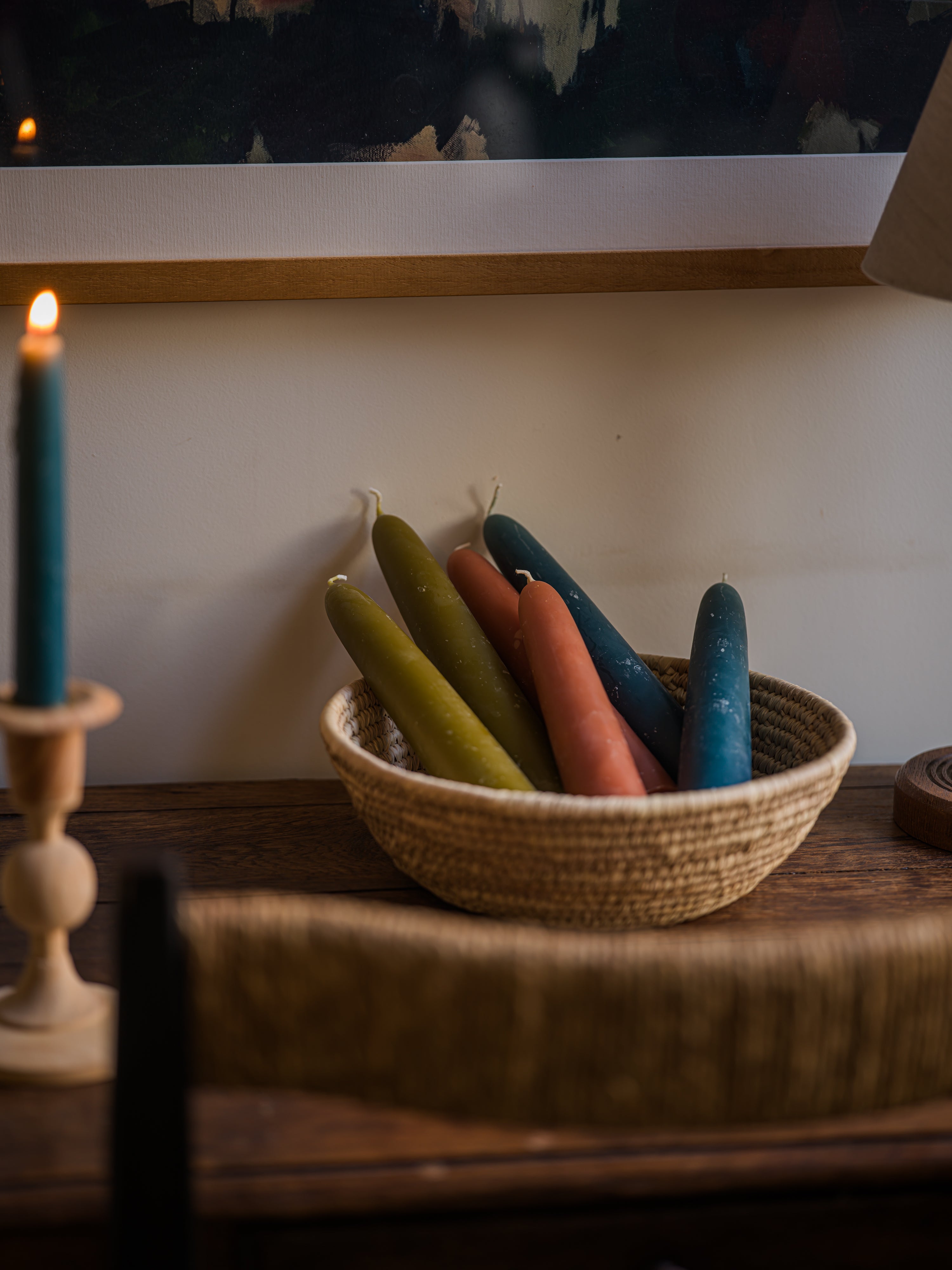 June Wide Beeswax Taper Candles - Green Tea