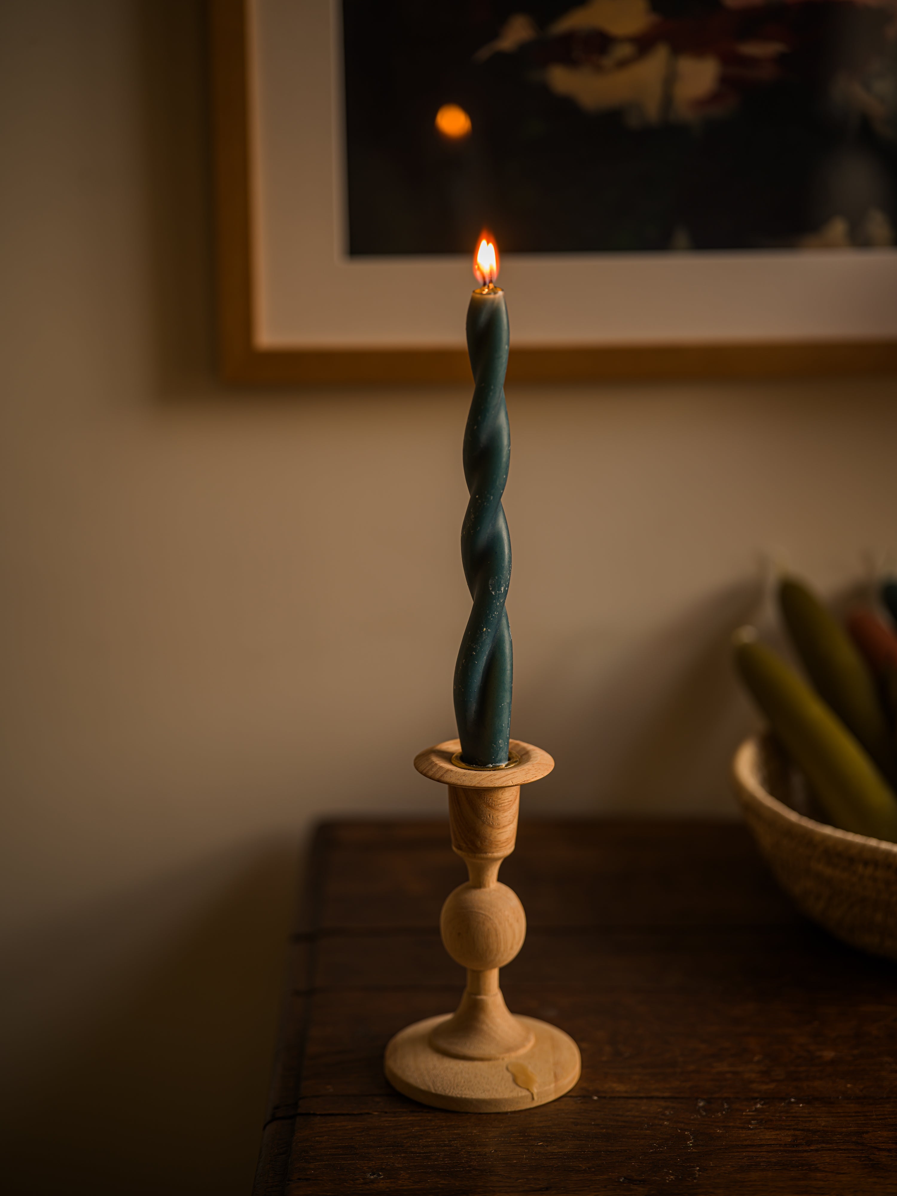 June Twisted Beeswax Taper - Blue