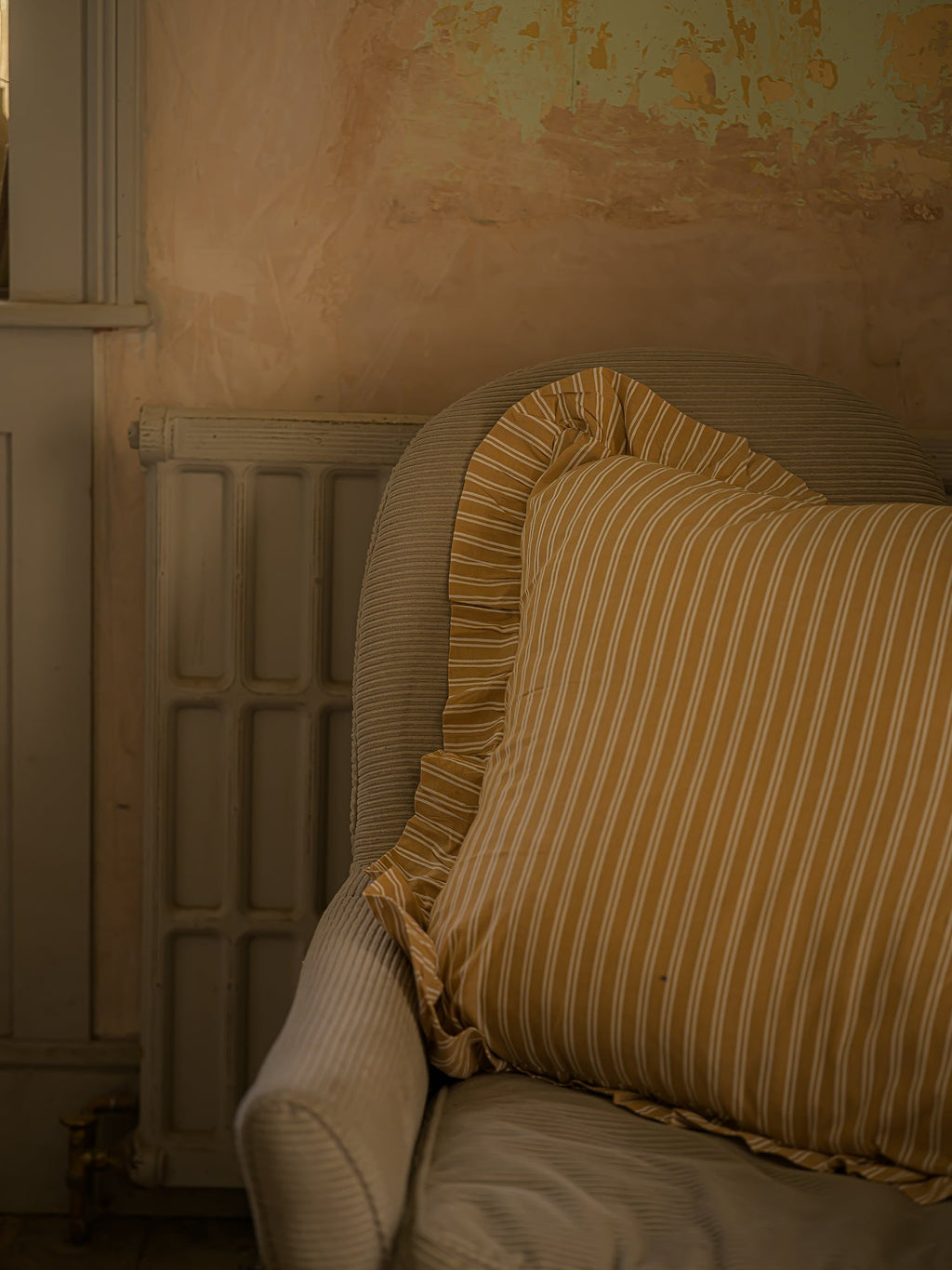 June Cotton Frill Cushion Cover - Tawny Stripe