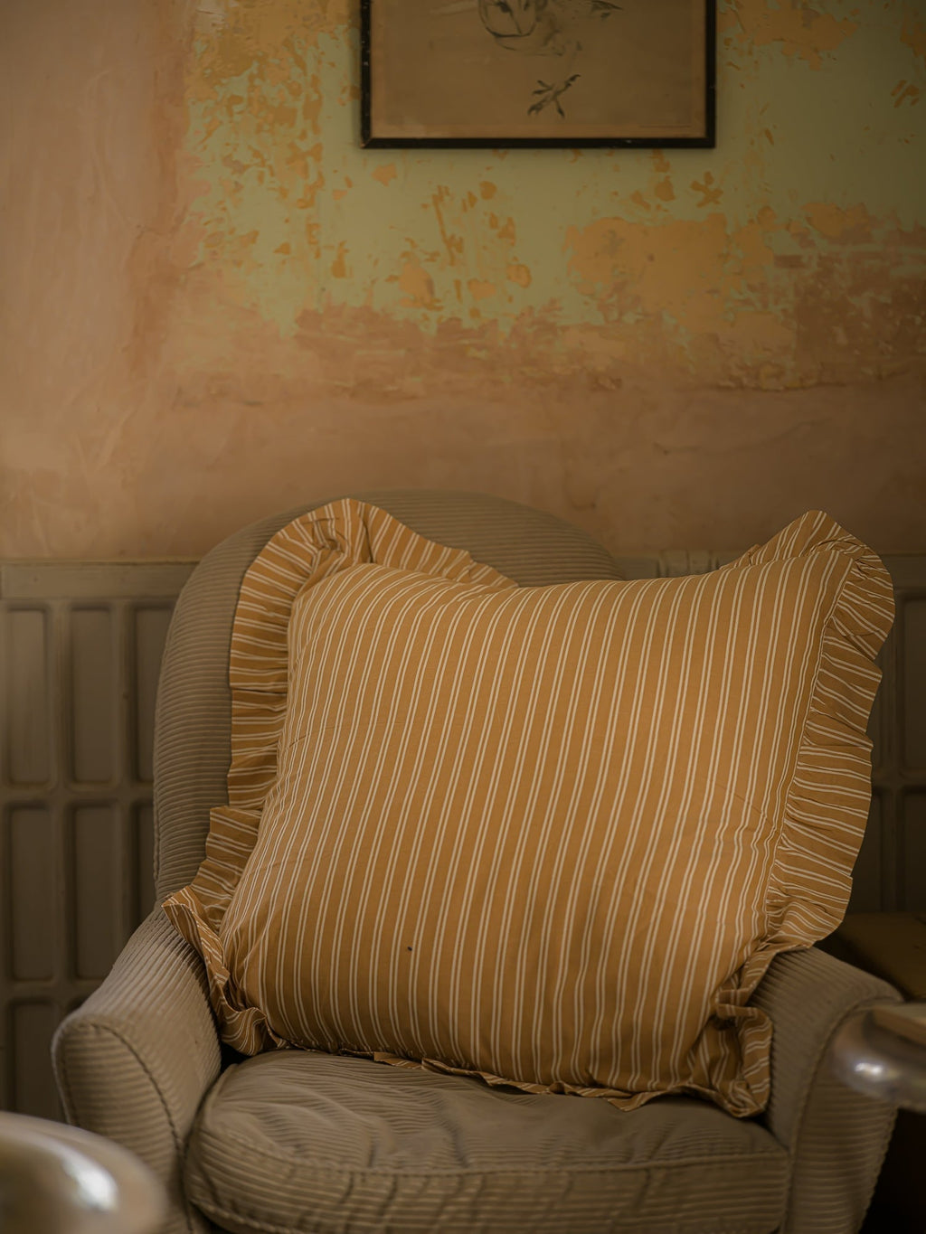 Cotton Frill Cushion Cover - Tawny Stripe