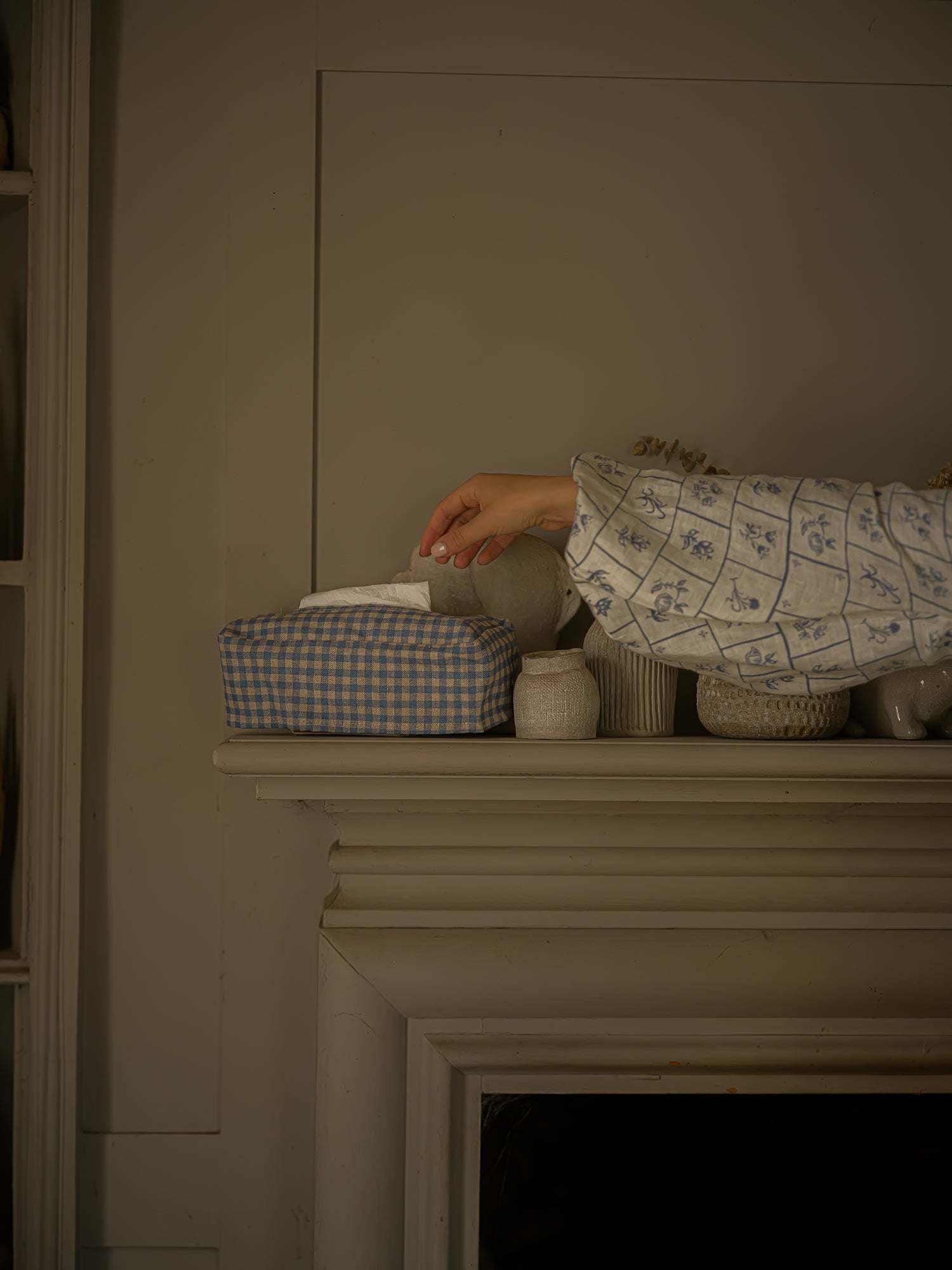 Woven Tissue Box Cover - Blue Gingham
