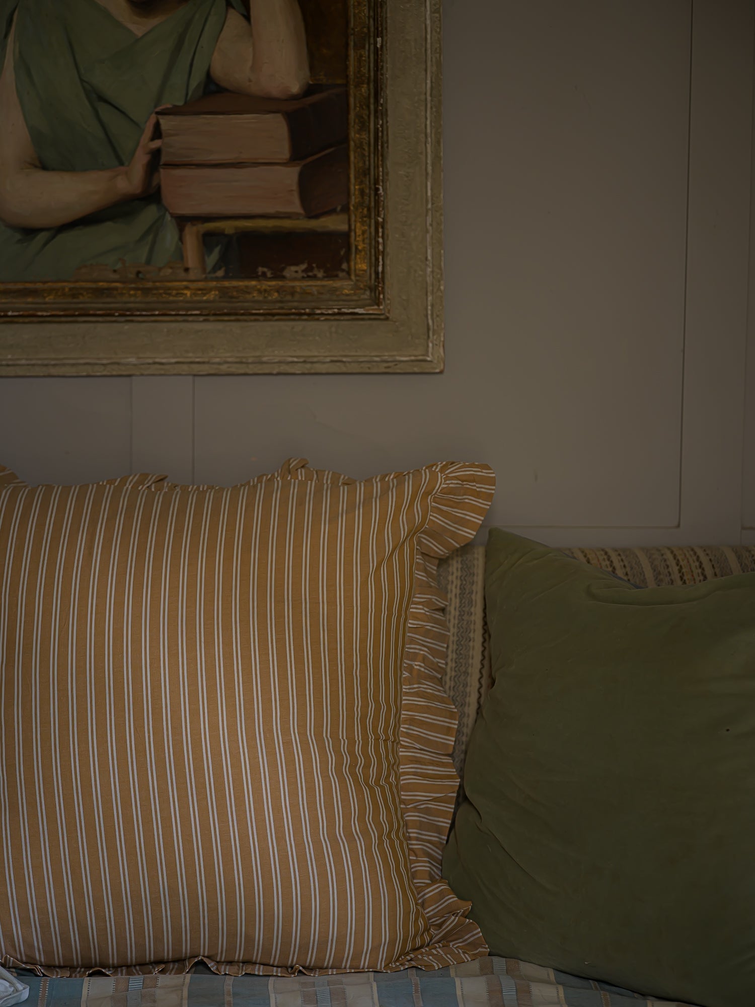 June Cotton Frill Cushion Cover - Tawny Stripe