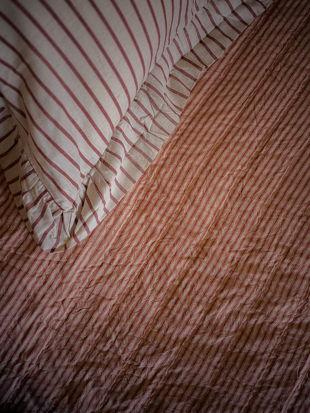 June Cotton Frill Cushion Cover - Rouge Stripe