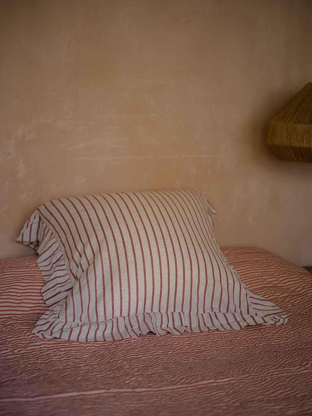 Cotton Frill Cushion Cover - Rouge Stripe