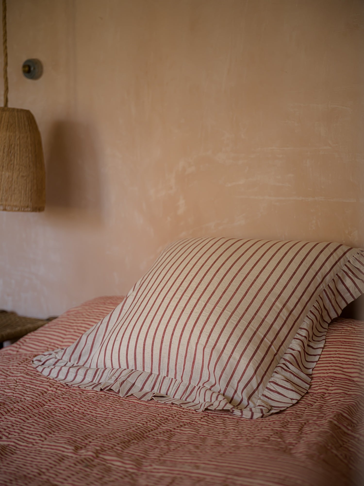 June Cotton Frill Cushion Cover - Rouge Stripe