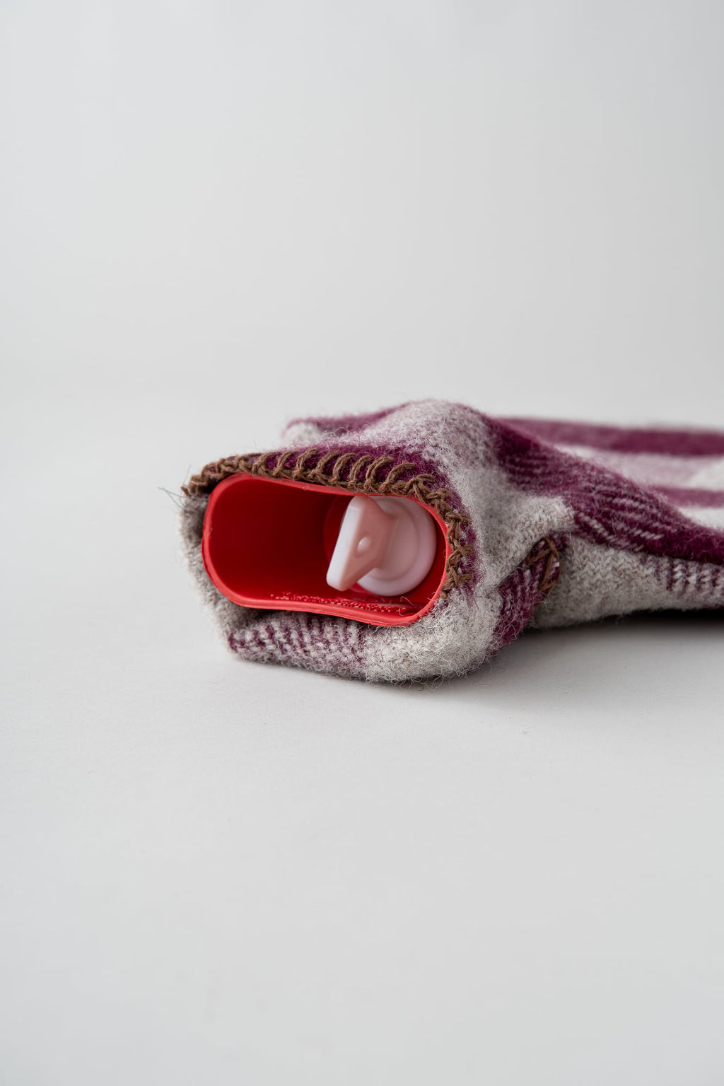 June Wool Hot Water Bottle - Burgundy Check