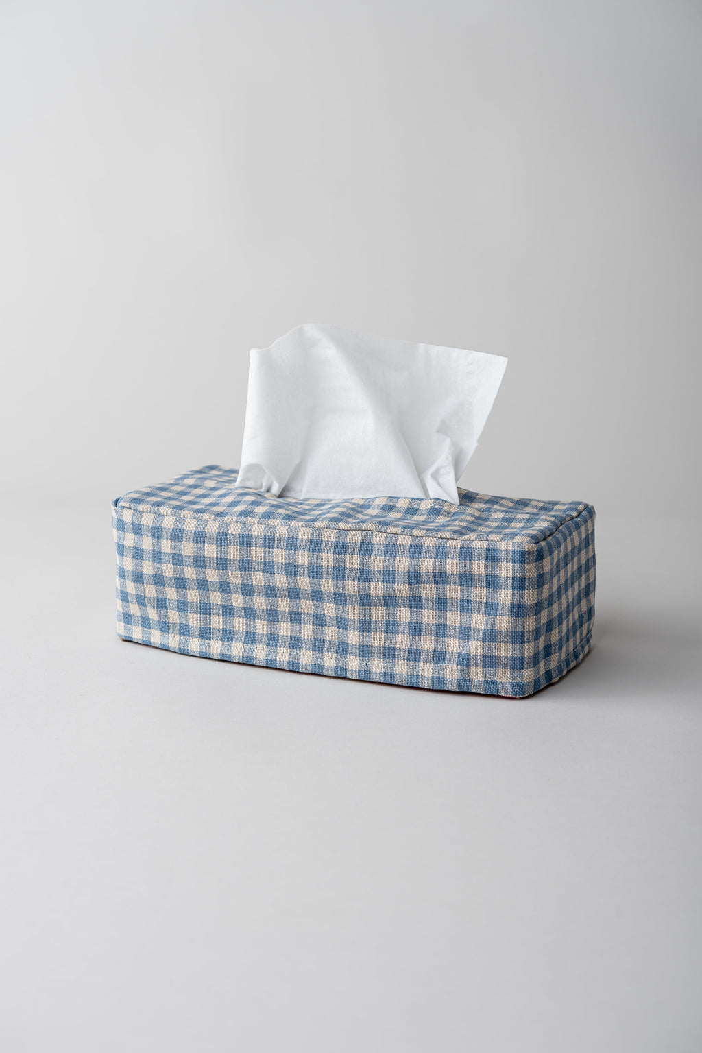 June Woven Tissue Box Cover - Blue Gingham
