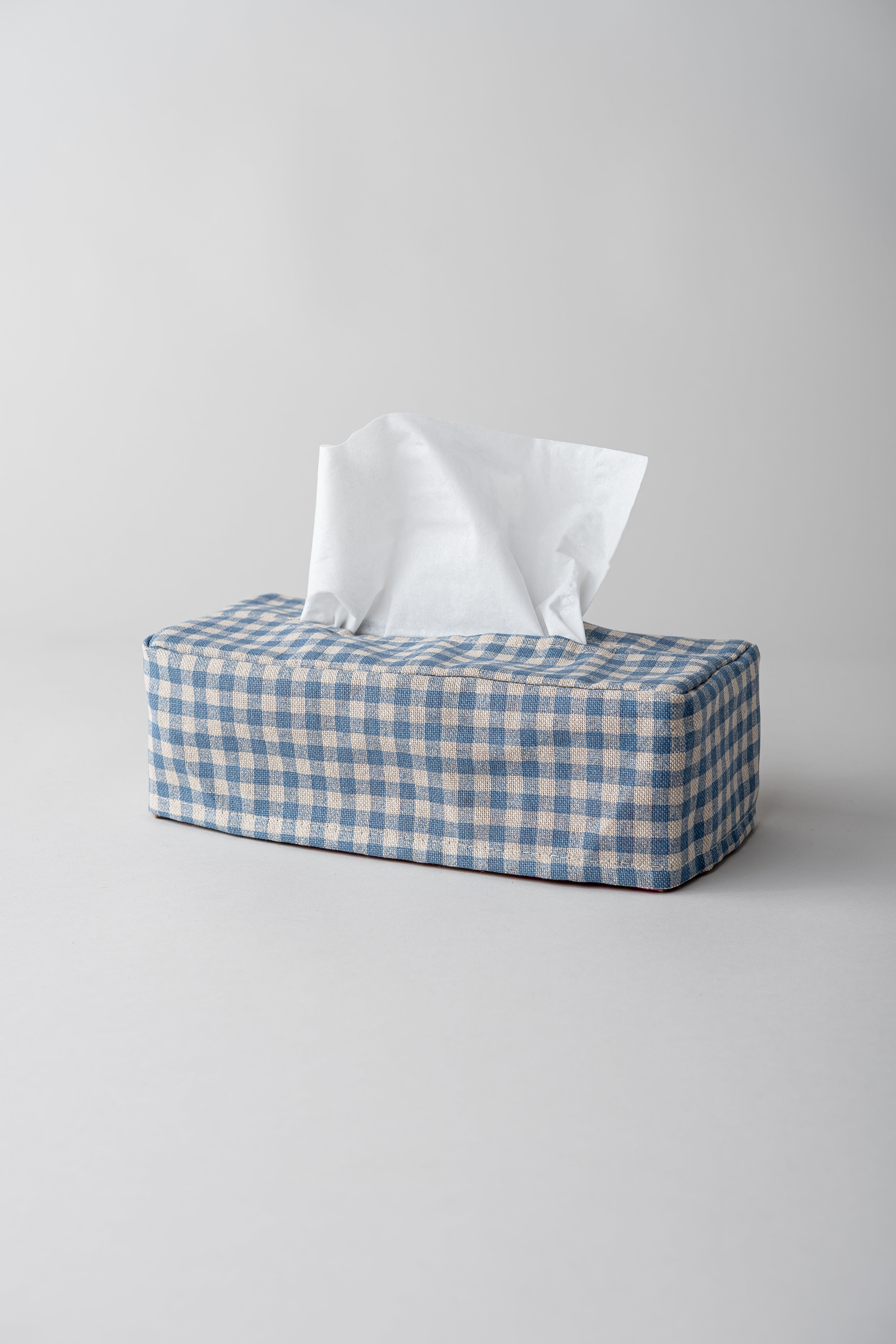 June Woven Tissue Box Cover - Blue Gingham