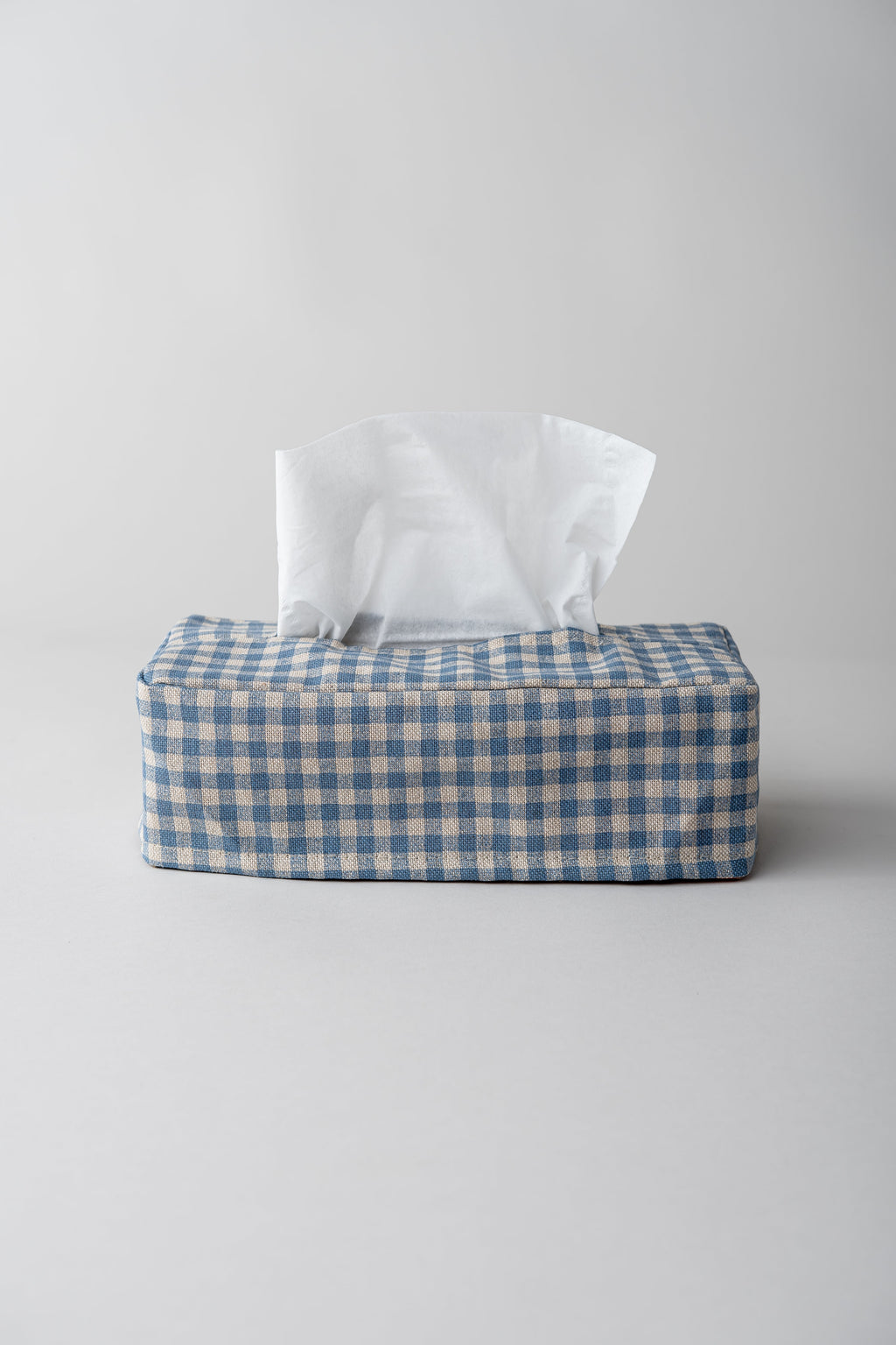 June Woven Tissue Box Cover - Blue Gingham