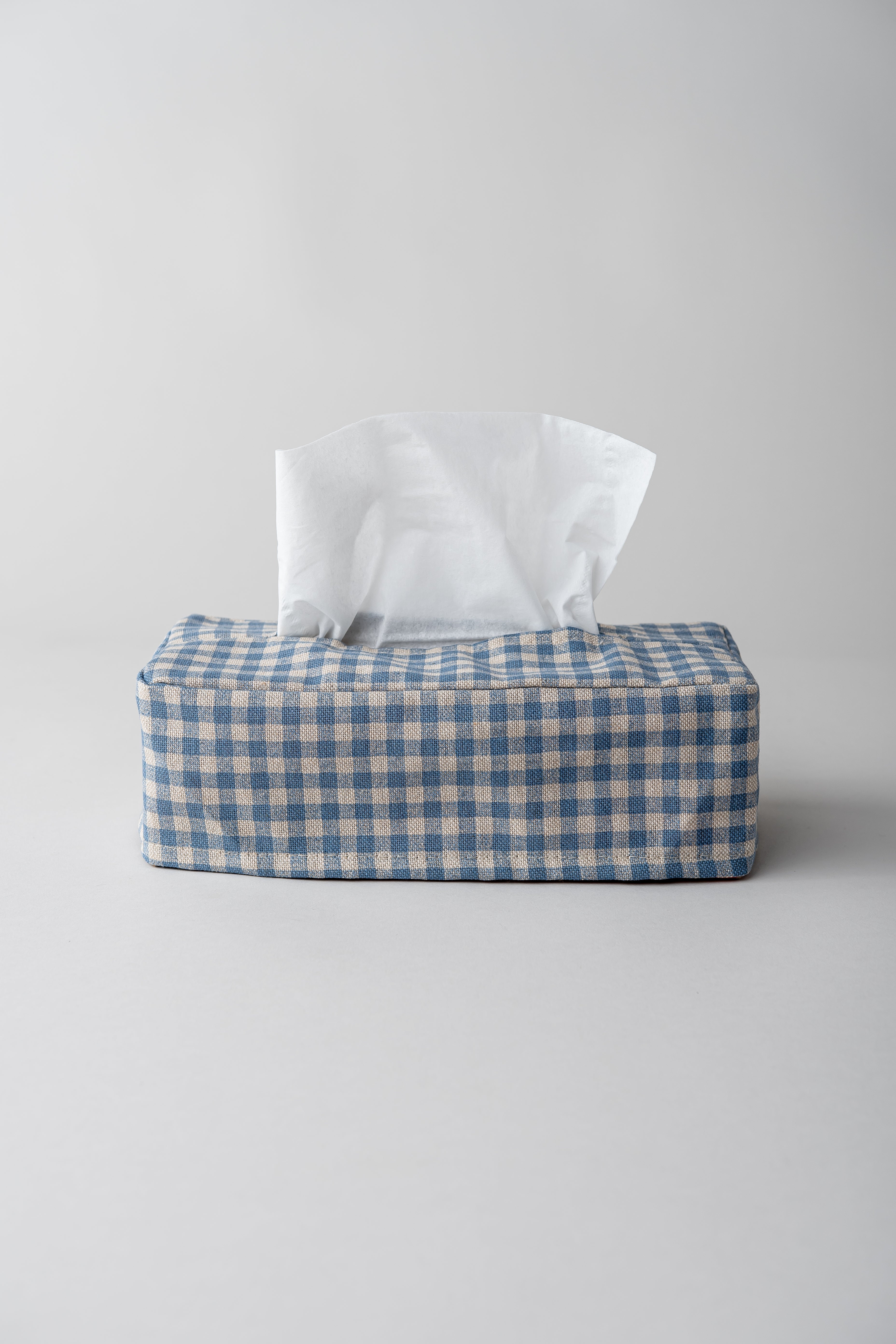June Woven Tissue Box Cover - Blue Gingham