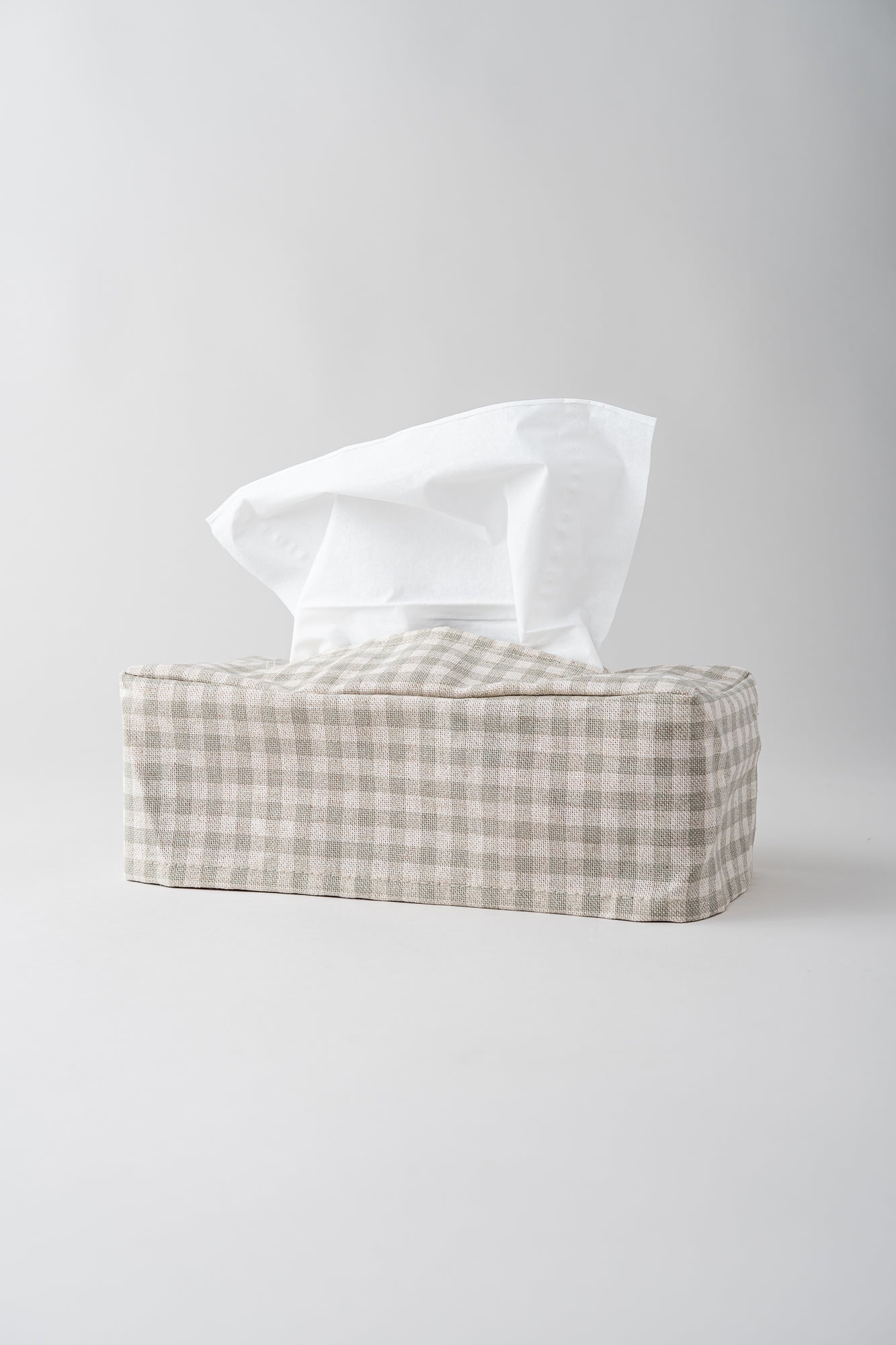 June Woven Tissue Box Cover - Oat Gingham
